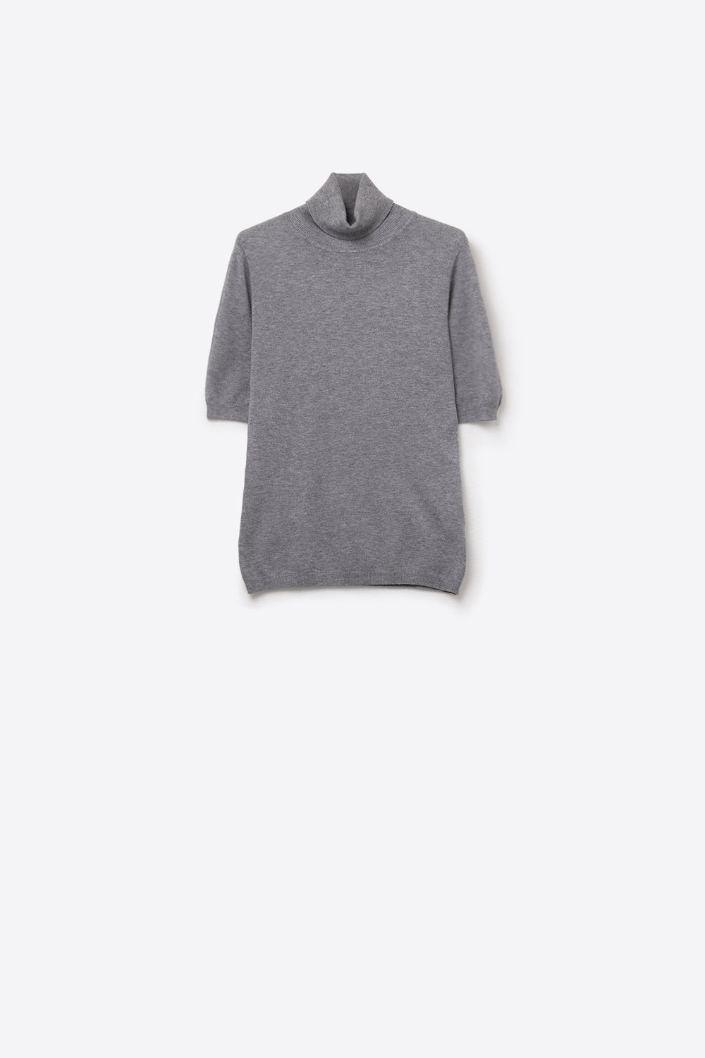 Fine knit sweater in grey with a high neck and elbow-length sleeves