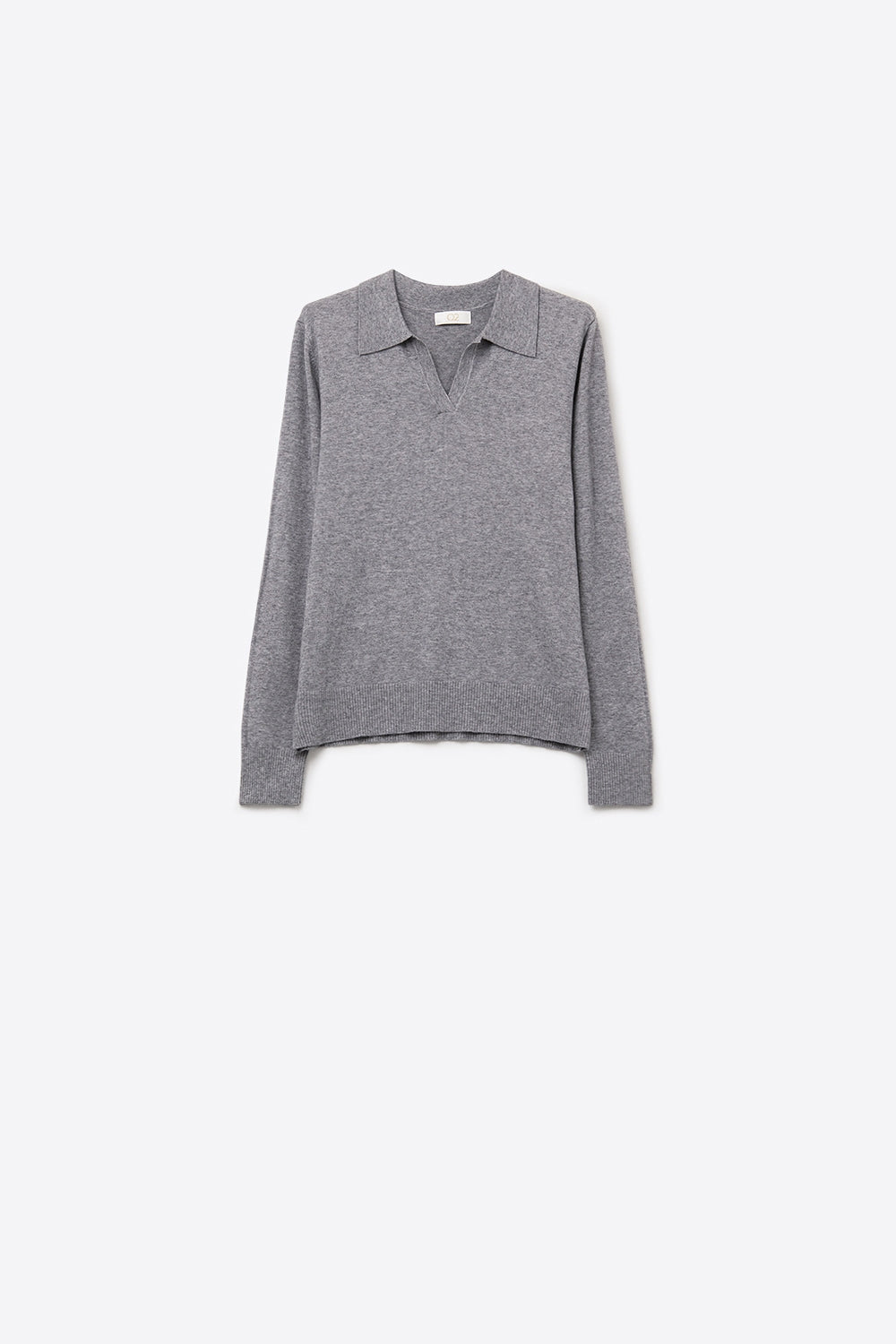 Knitted polo collar with V-neckline no button placket in grey - Polos