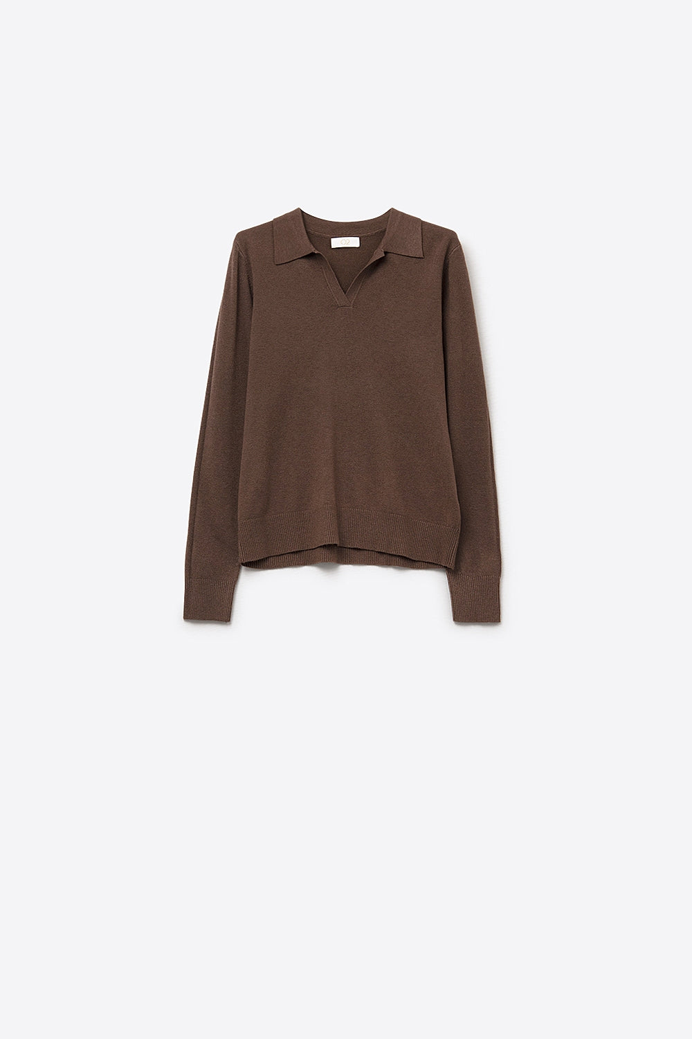 Knitted polo collar with V-neckline no button placket in brown - Polos