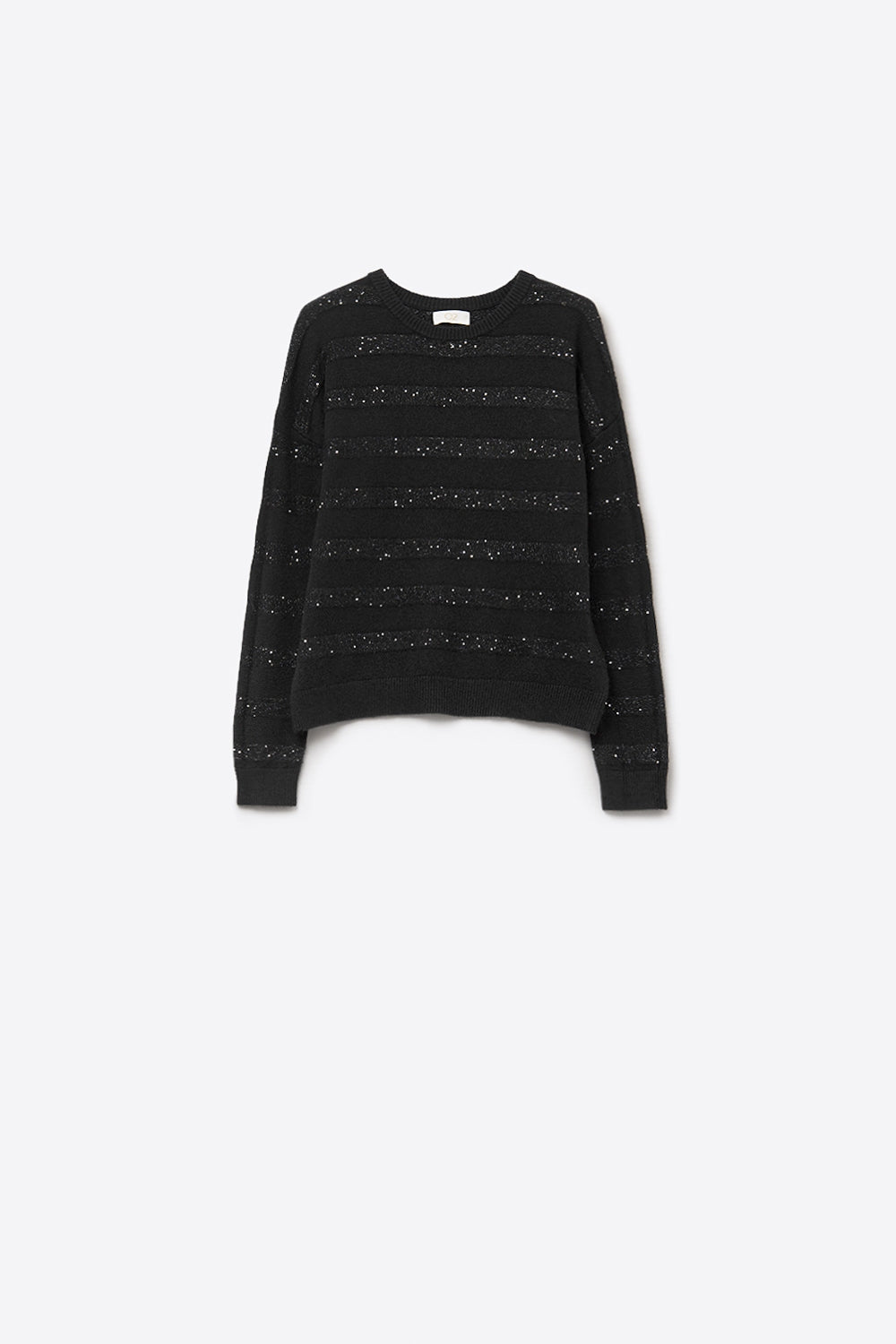Black Striped Knit Sweater with Sequin Detail