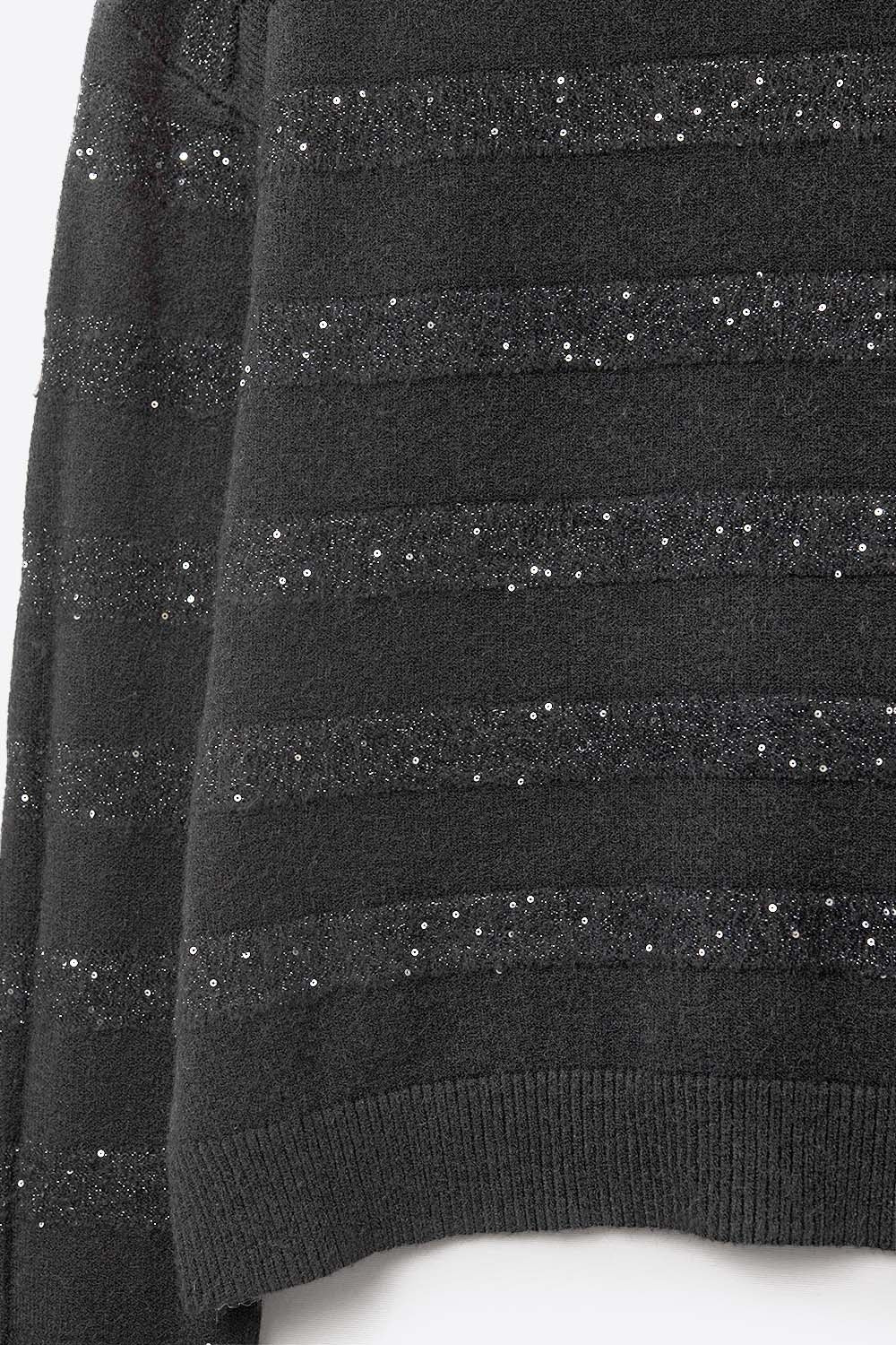 Black Striped Knit Sweater with Sequin Detail