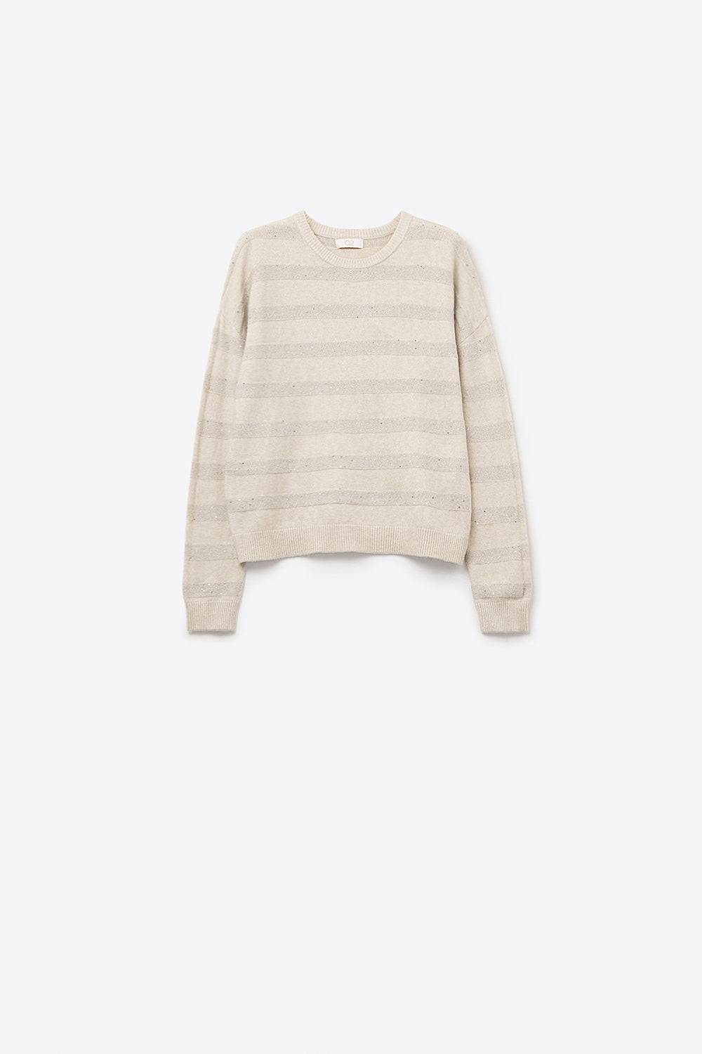 Cream Striped Knit Sweater with Sequin Detail