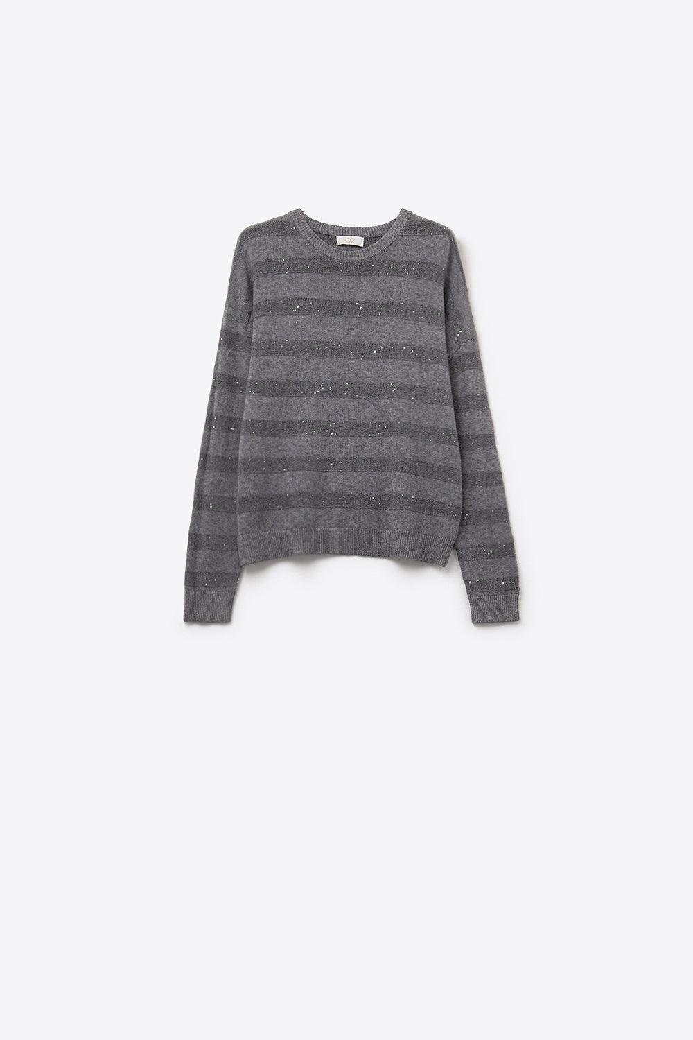 grey Striped Knit Sweater with Sequin Detail