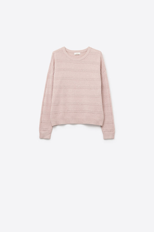 Pink Striped Knit Sweater with Sequin Detail