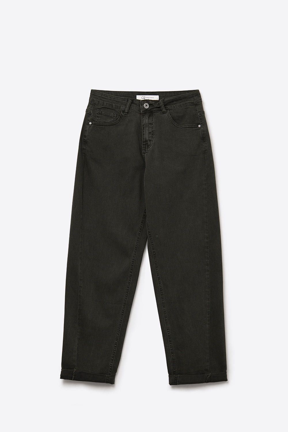 High-Rise Straight-Leg Denim Jeans in Khaki - Coloured Jeans