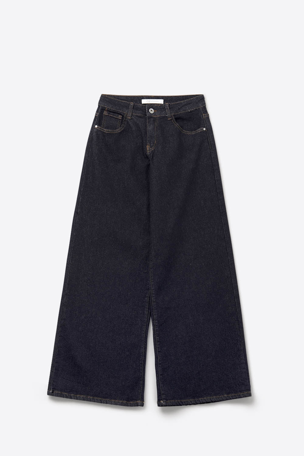 Dark Wash Wide Leg Jeans With Contrasting Stitching - Denim
