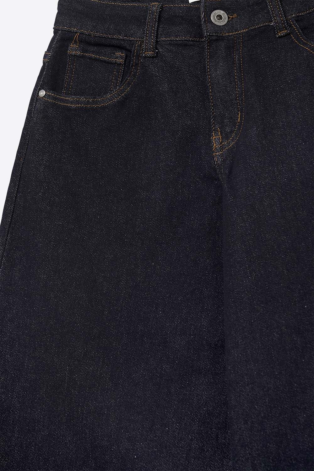 Dark Wash Wide Leg Jeans With Contrasting Stitching - Denim