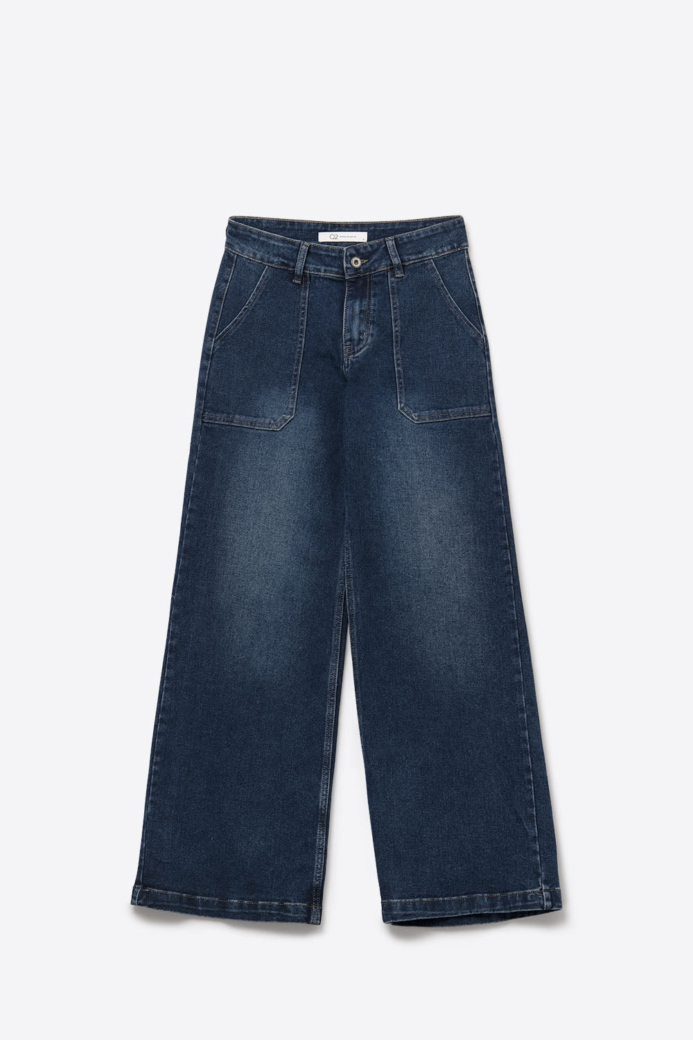 Wide-Leg Denim Jeans with Utility Patch Pockets - Denim