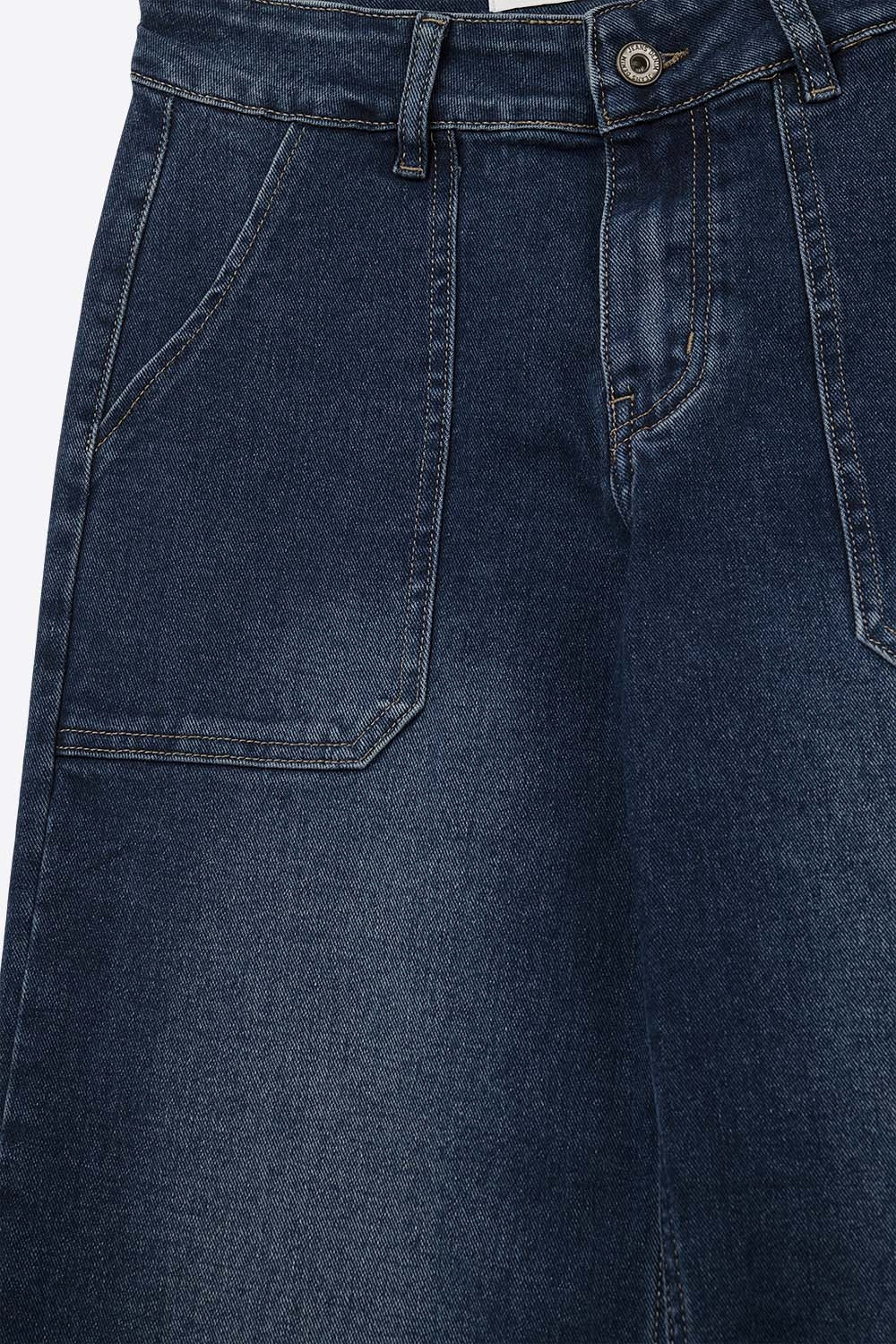 Wide-Leg Denim Jeans with Utility Patch Pockets - Denim