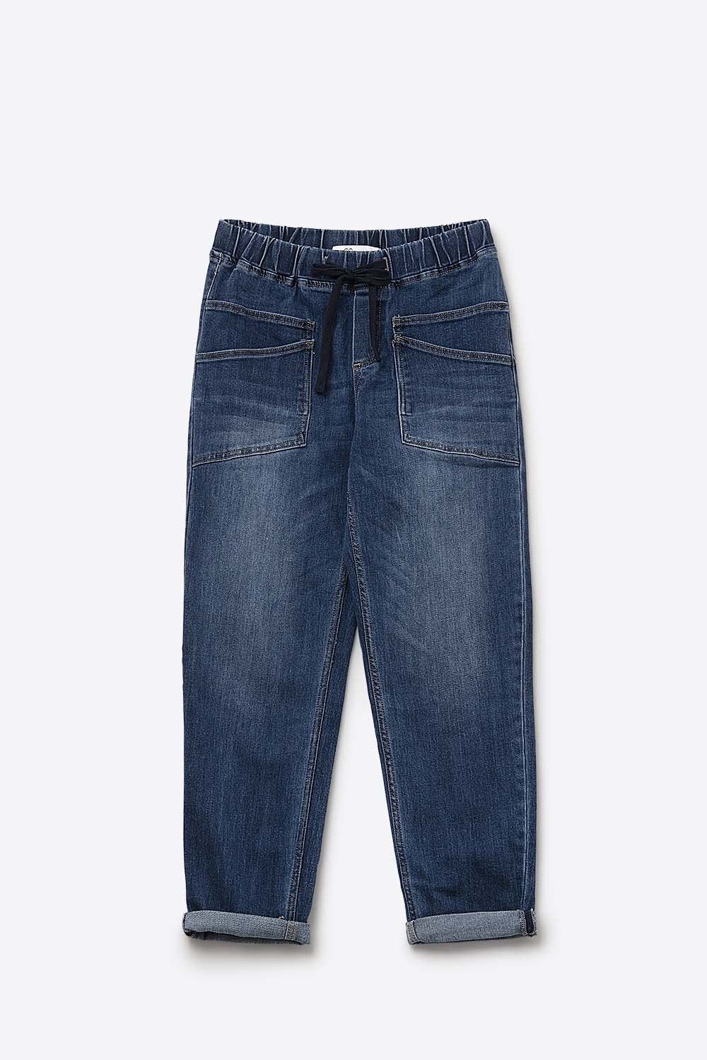 Relaxed fit Jeans with front pockets and a tie at the waist - Denim