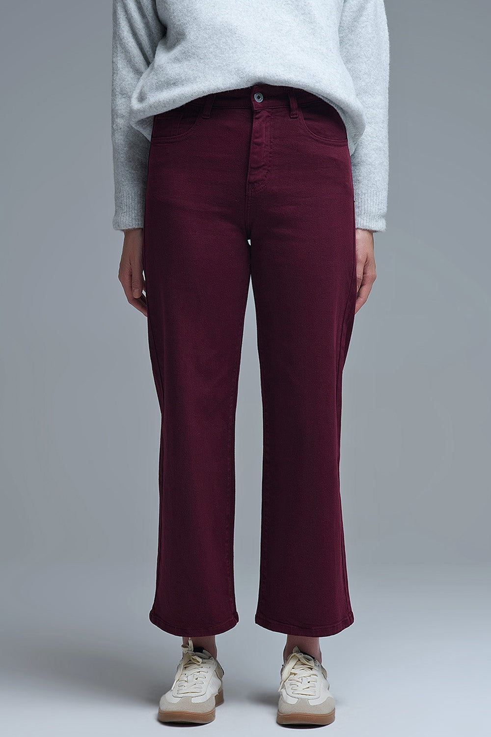 Cropped wide leg jeans in burgundy - Coloured Jeans
