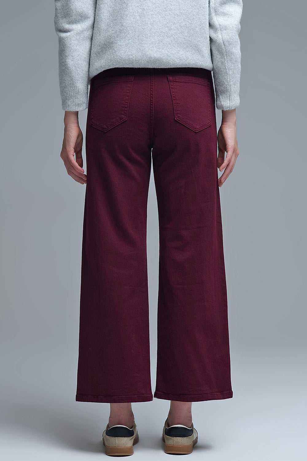 Cropped wide leg jeans in burgundy - Coloured Jeans