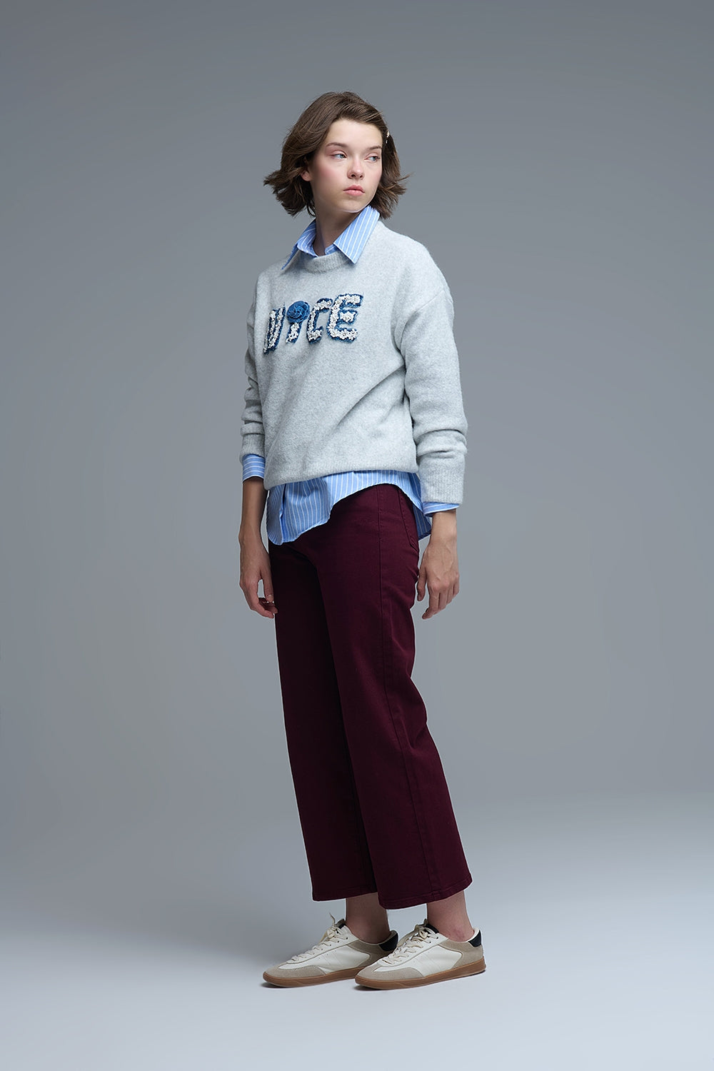 Cropped wide leg jeans in burgundy - Coloured Jeans