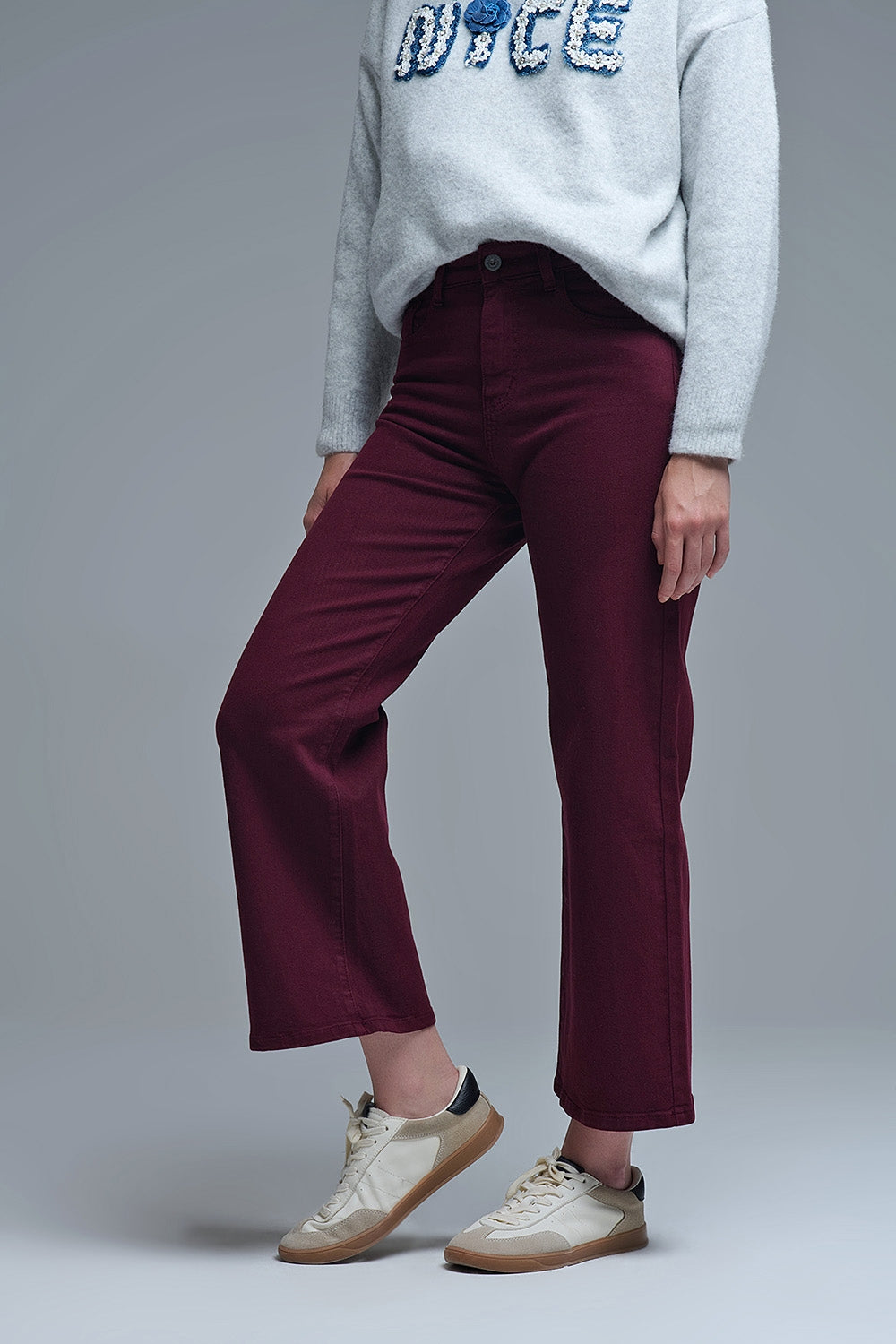 Cropped wide leg jeans in burgundy - Coloured Jeans
