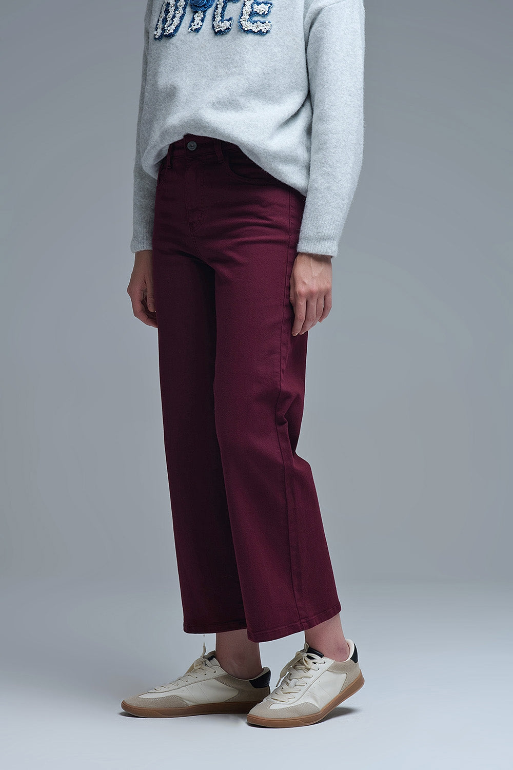 Cropped wide leg jeans in burgundy - Coloured Jeans