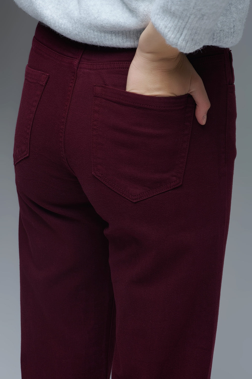 Cropped wide leg jeans in burgundy - Coloured Jeans
