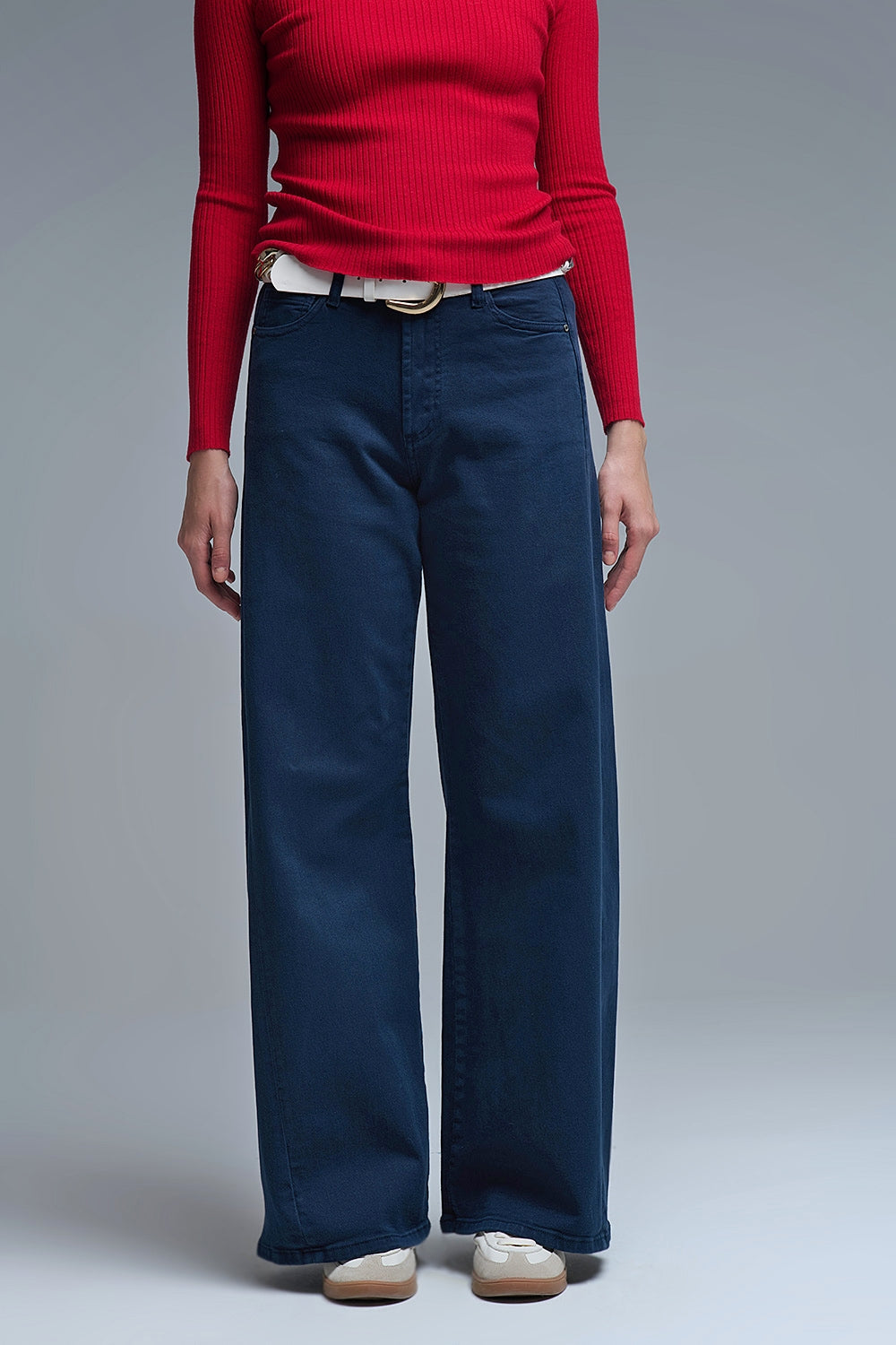 Extra wide leg trousers in navy - Coloured Jeans
