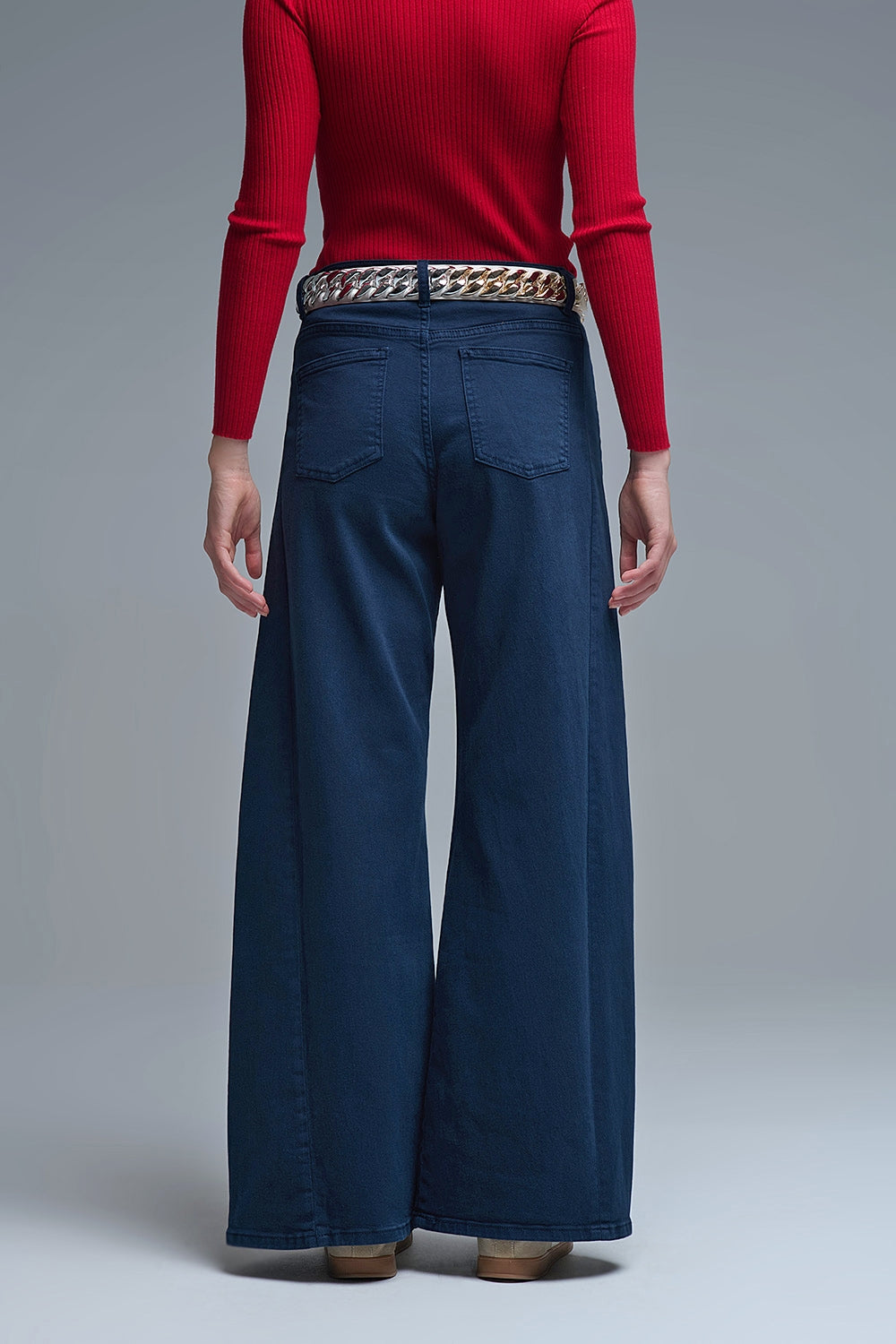 Extra wide leg trousers in navy - Coloured Jeans