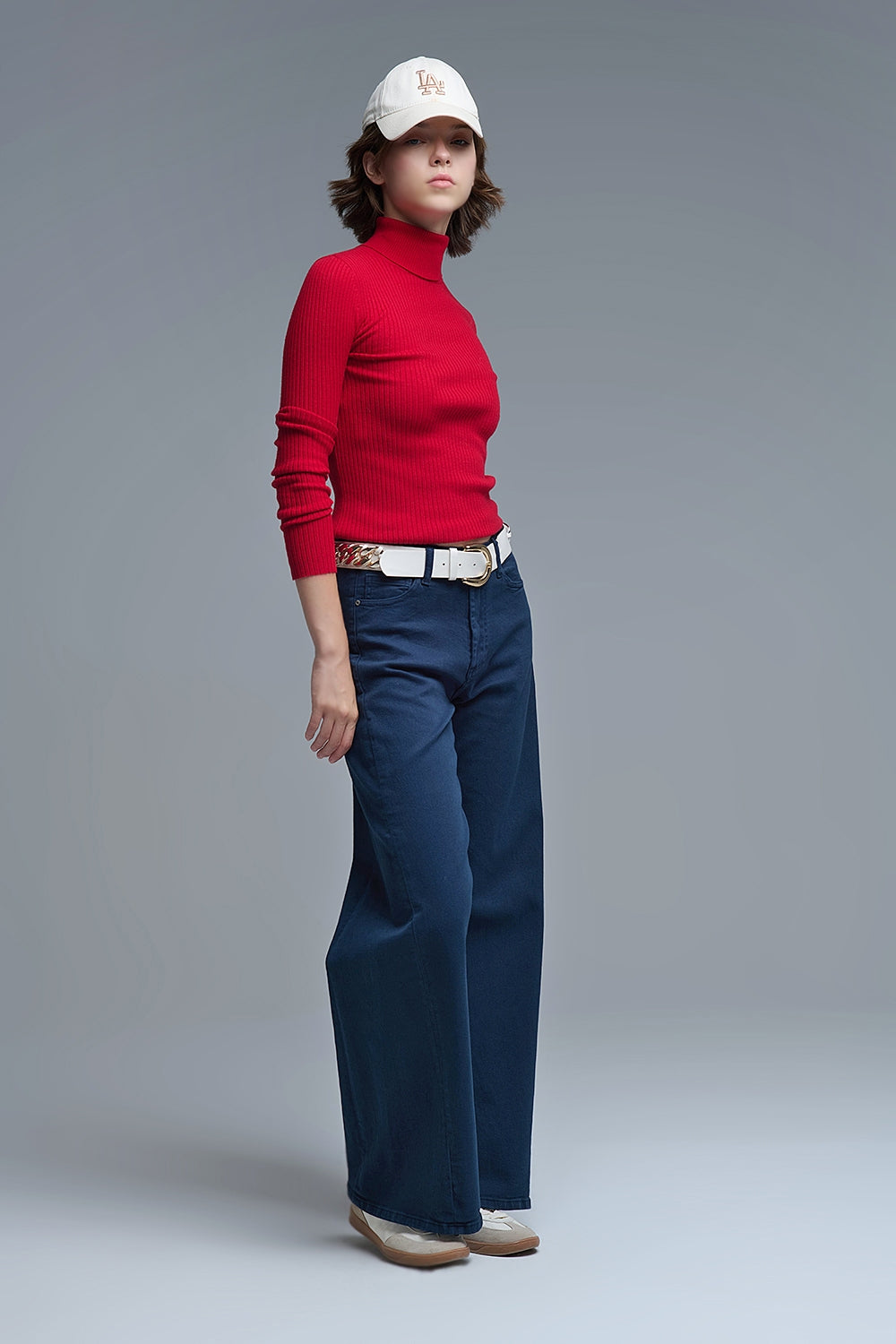 Extra wide leg trousers in navy - Coloured Jeans