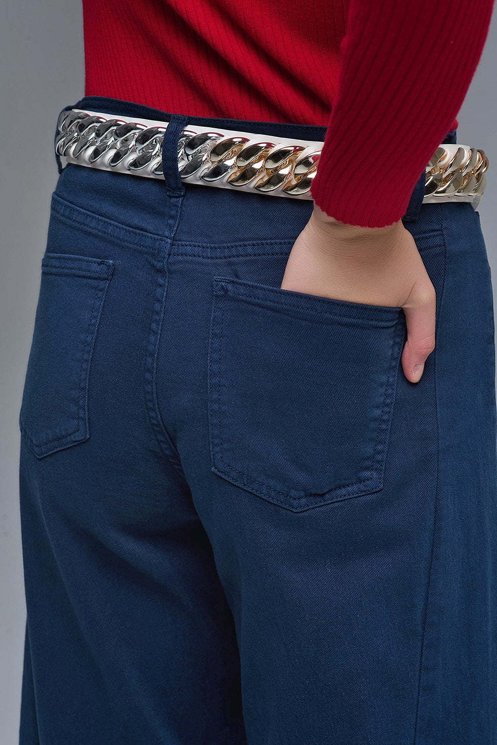 Extra wide leg trousers in navy - Coloured Jeans
