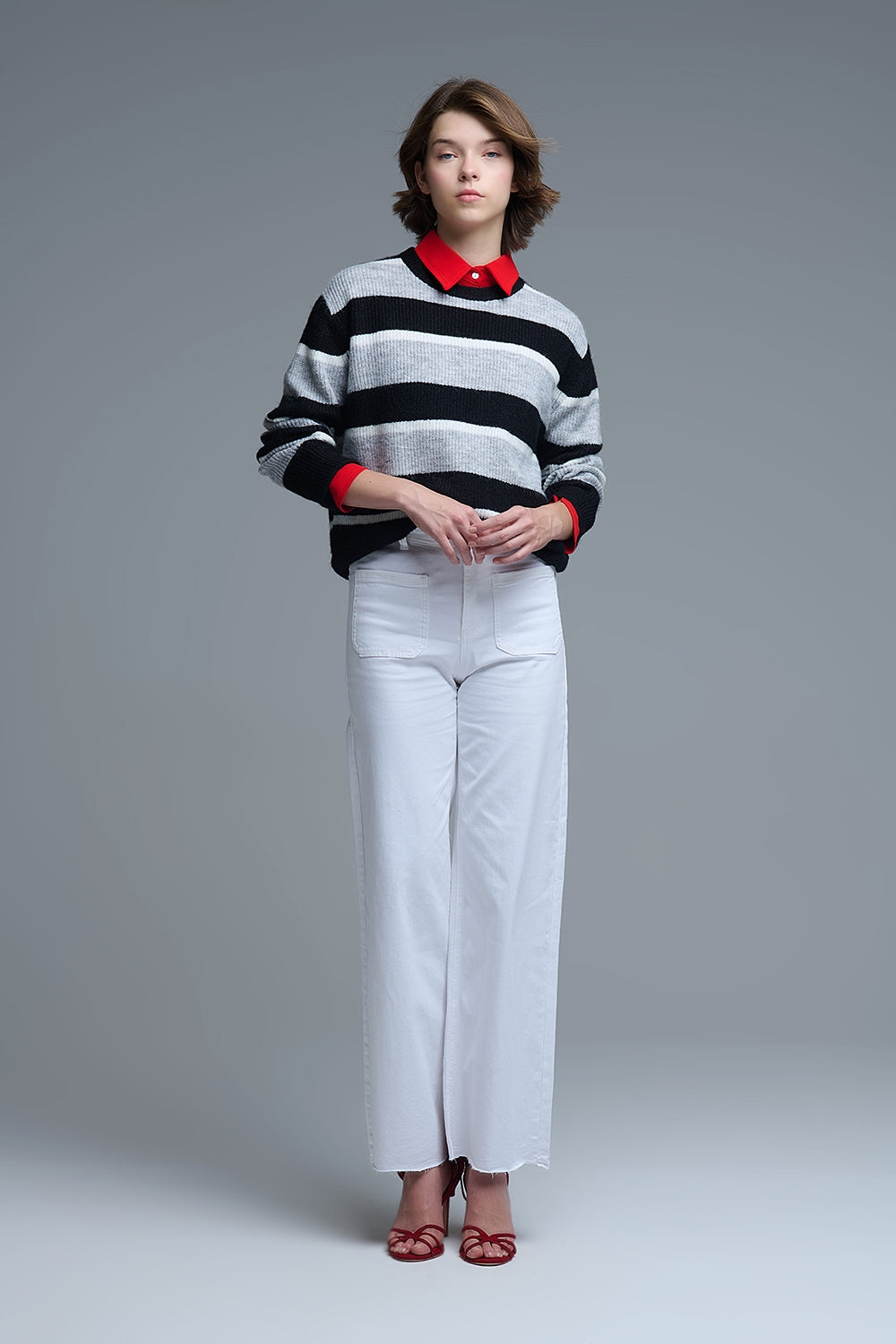 Black jersey with white and grey stripes - jumper