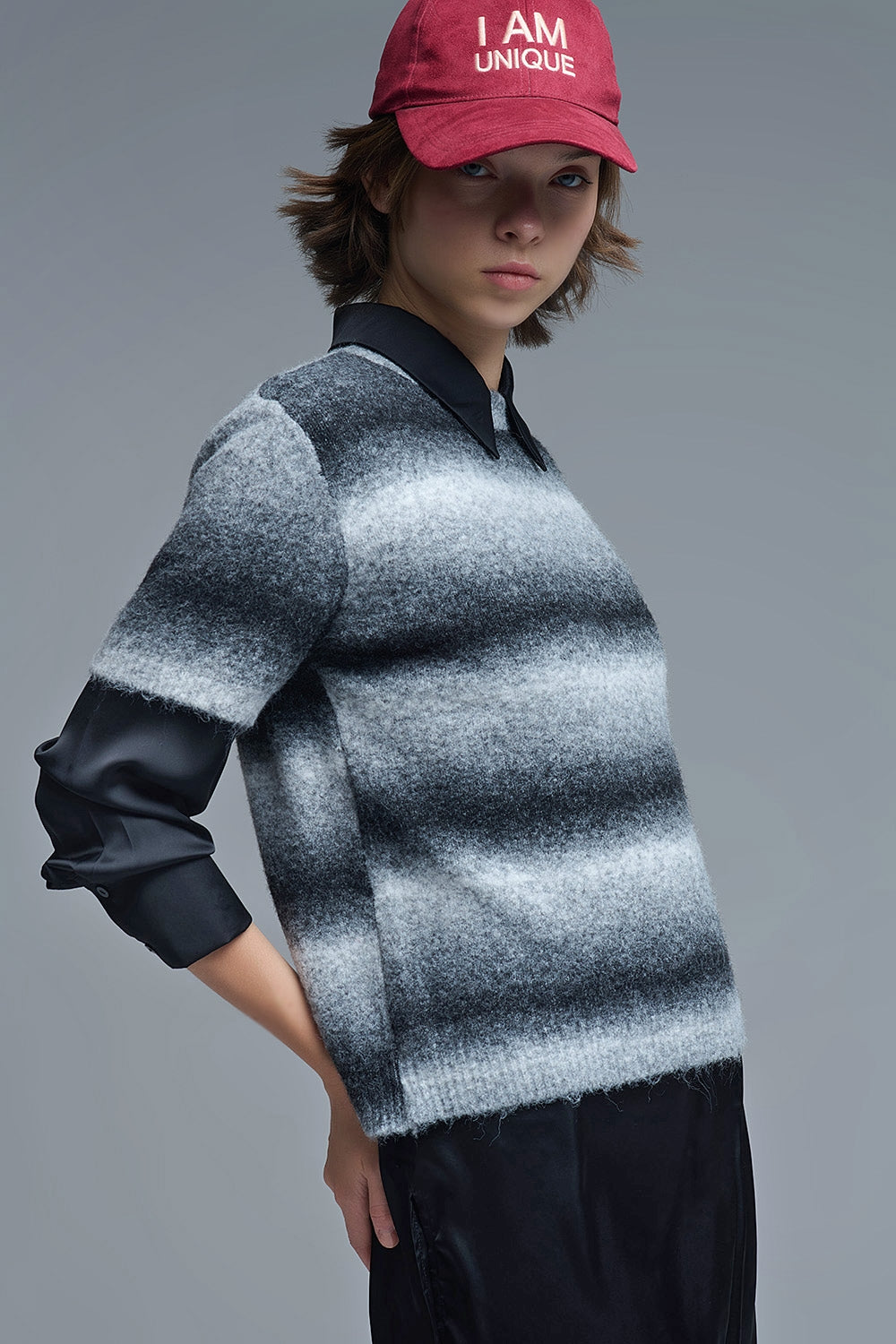 Short Sleeve Ombré Striped Sweater in Grey - jumper