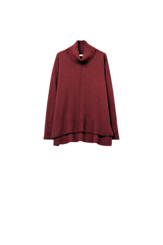 Loose burgundy sweater with open back detail