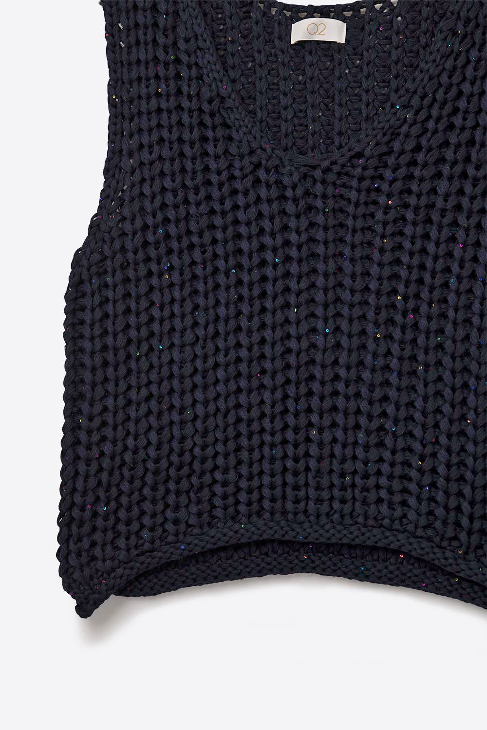 Crochet Cropped Vest in Navy With sequins Thread