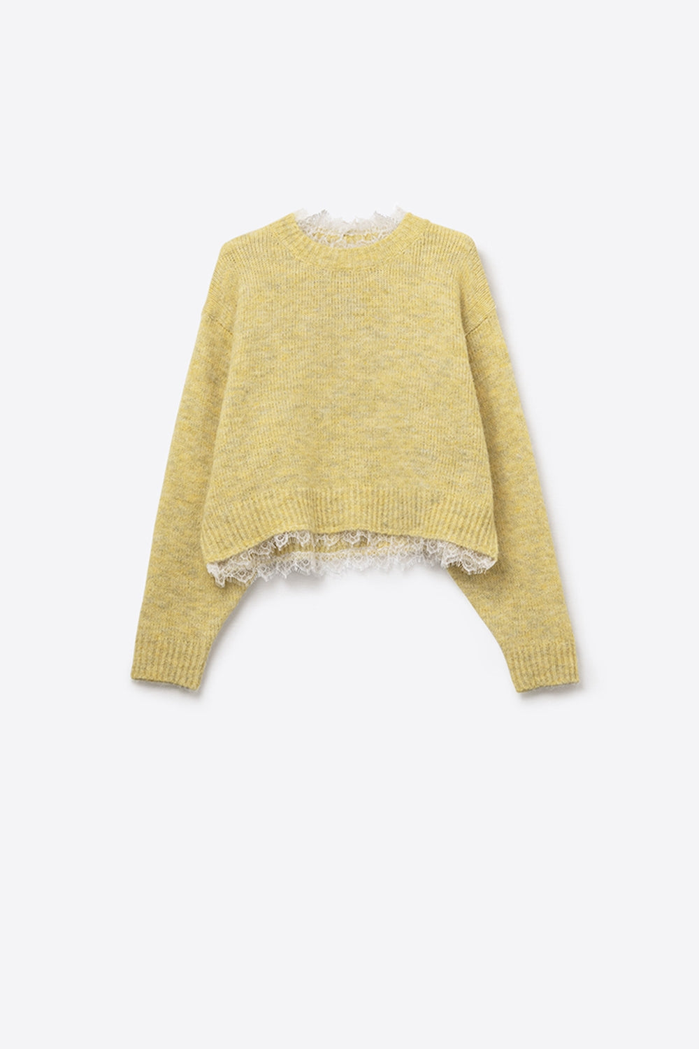 Lace Detail Relaxed Yellow Sweater - jumper