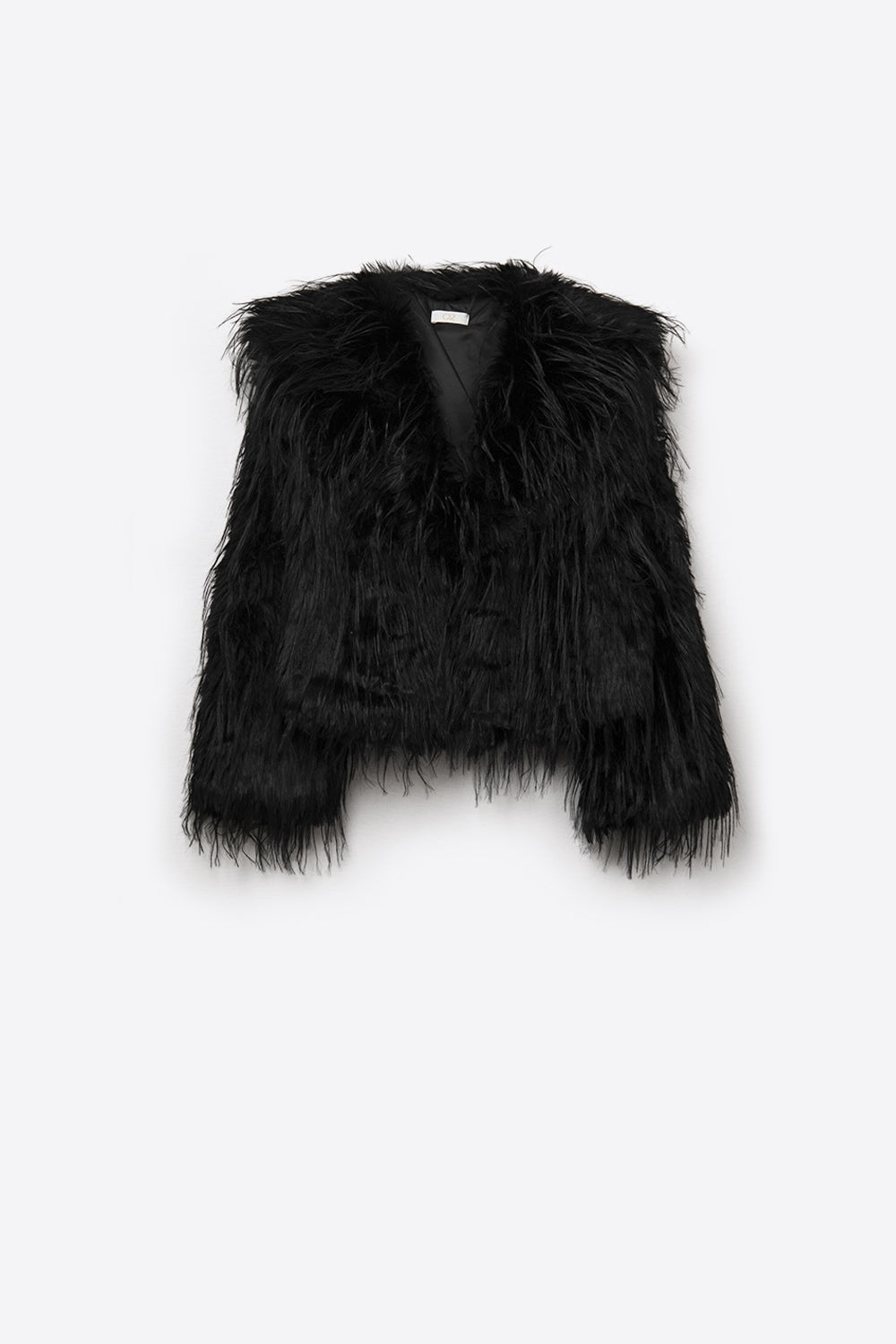 Black Statement Faux Fur Jacket with Big Collar - blazer