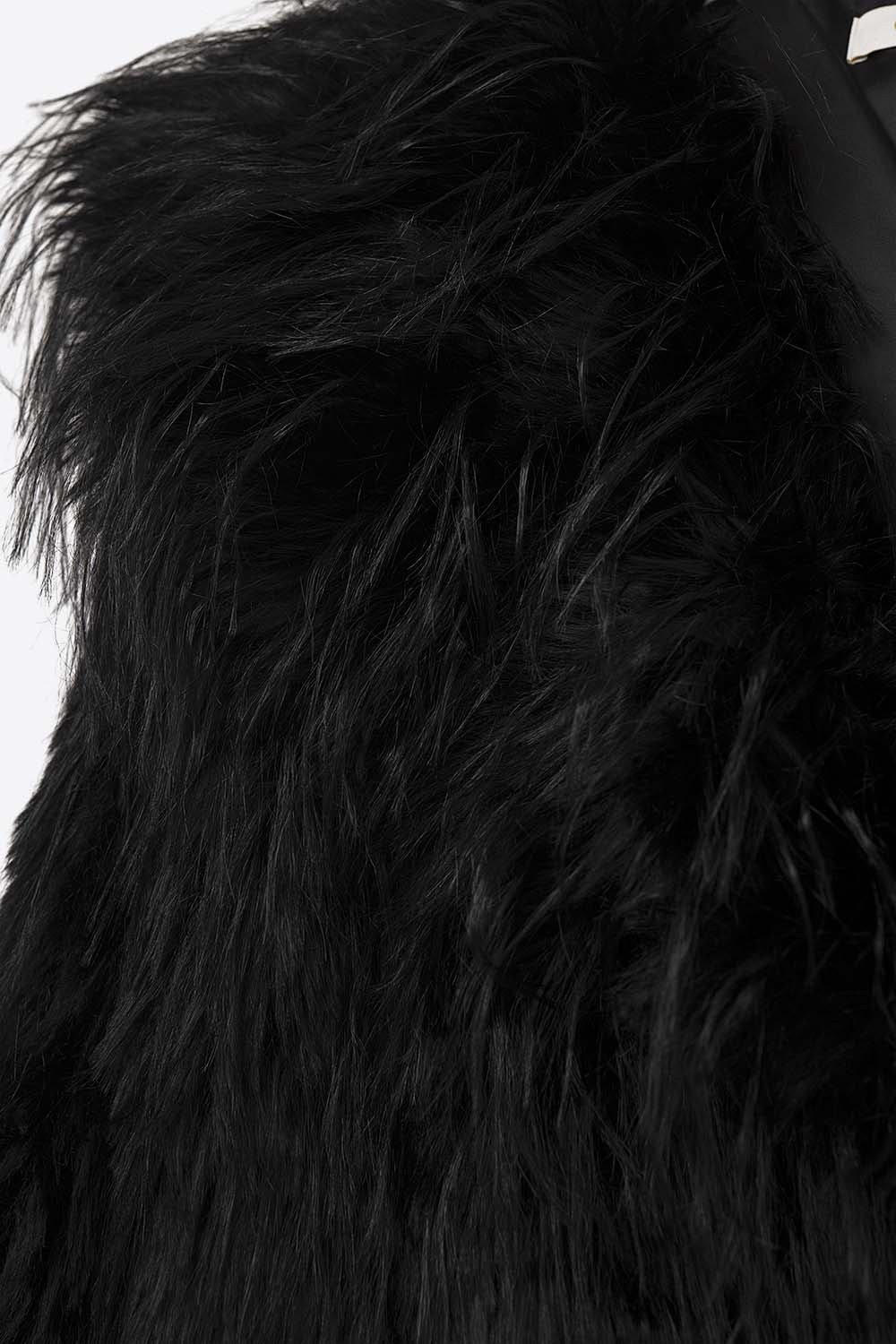 Black Statement Faux Fur Jacket with Big Collar - blazer