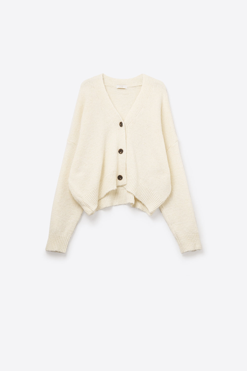 V-neck Basic Cream Buttoned Cardigan