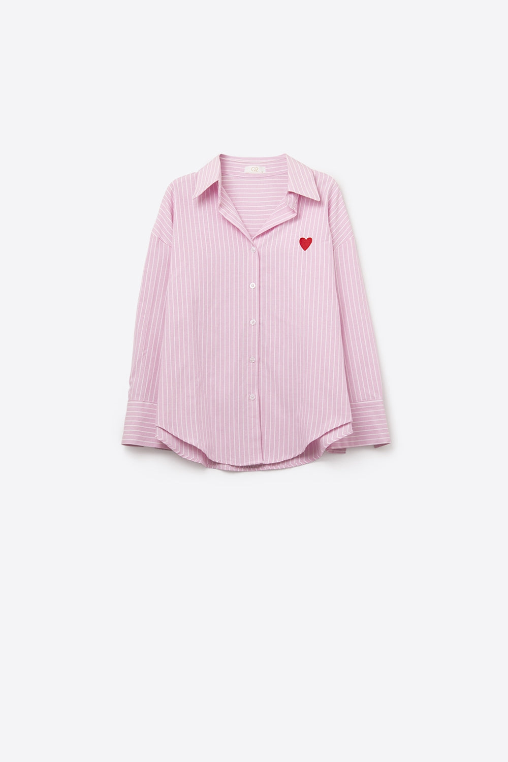 Pink Striped shirt with red heart embroidery - Shirts