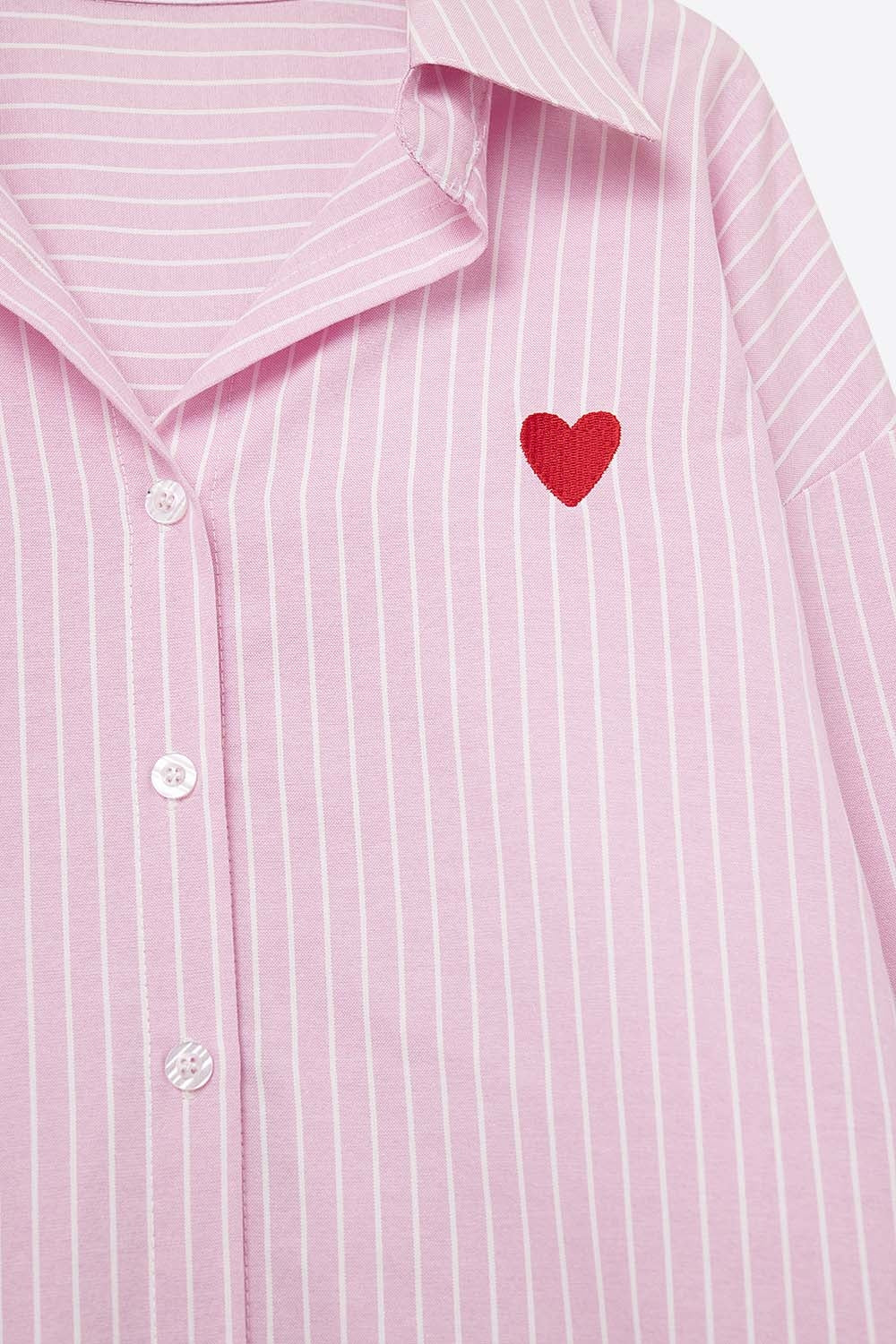 Pink Striped shirt with red heart embroidery - Shirts