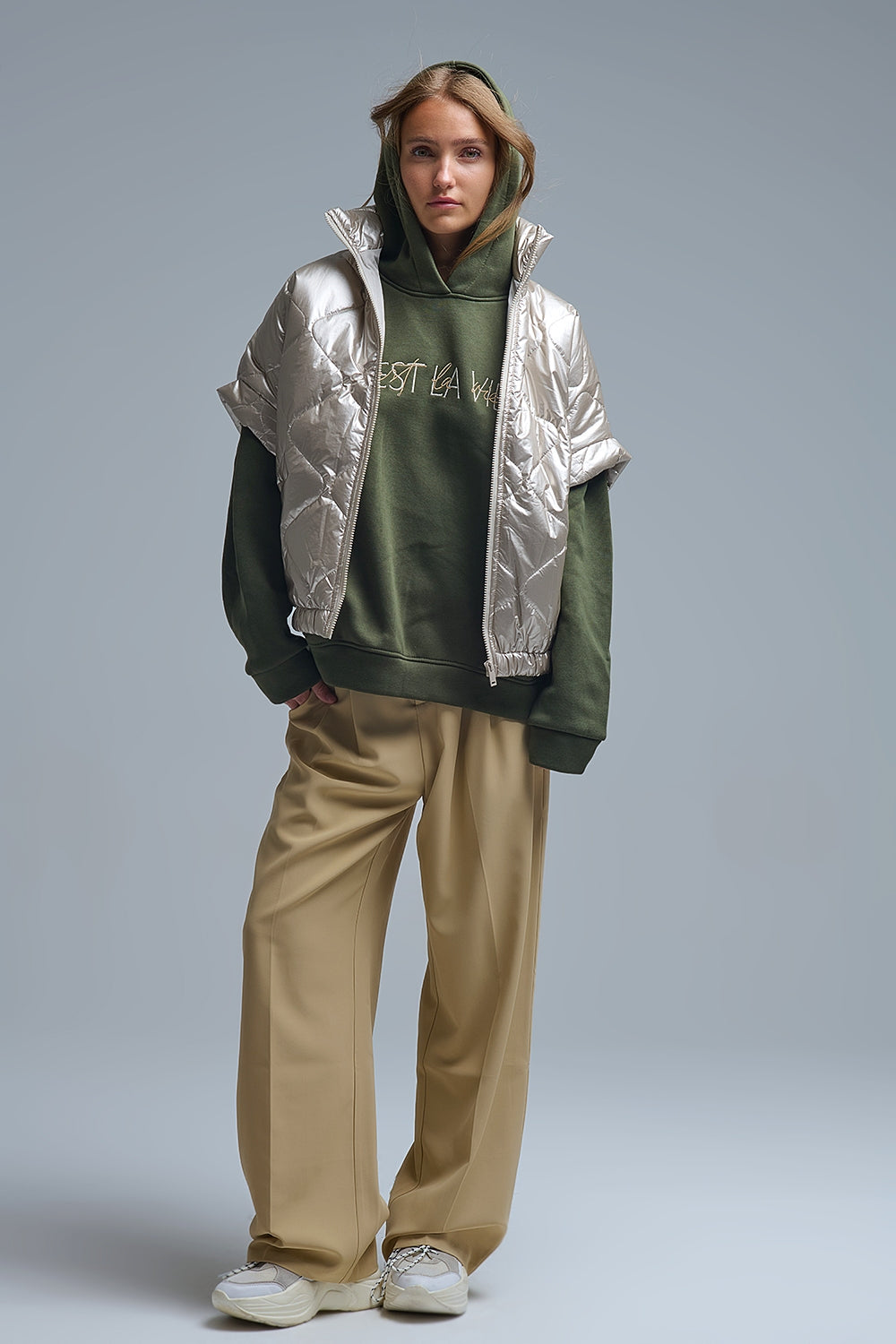 padded down jacket in gold with Cap Sleeve - blazer
