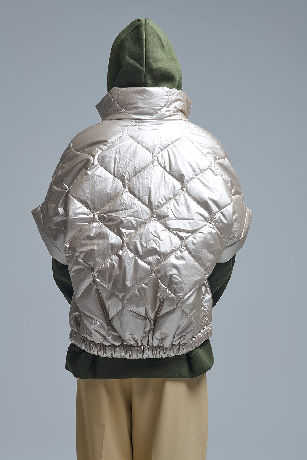 padded down jacket in gold with Cap Sleeve - blazer