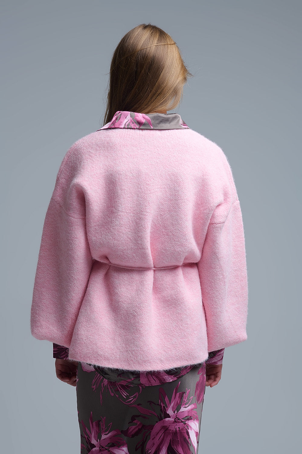 Elegant Pink Wrap Knitted Cardigan - cardigan