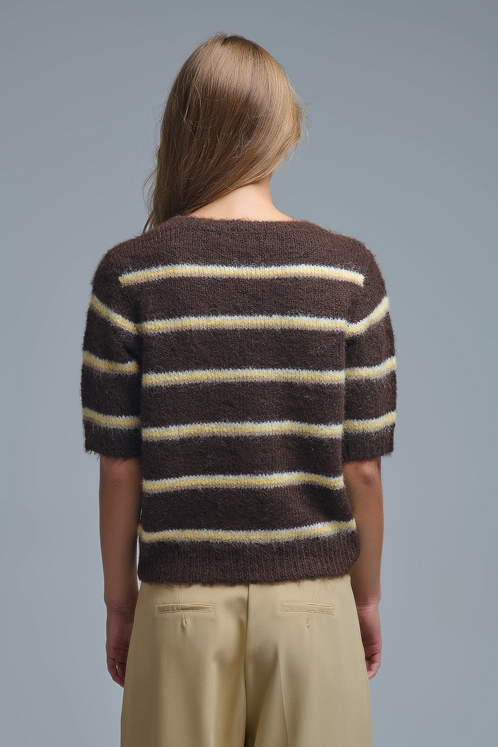 Short Sleeve Embroidered Love Sweater in Brown - jumper