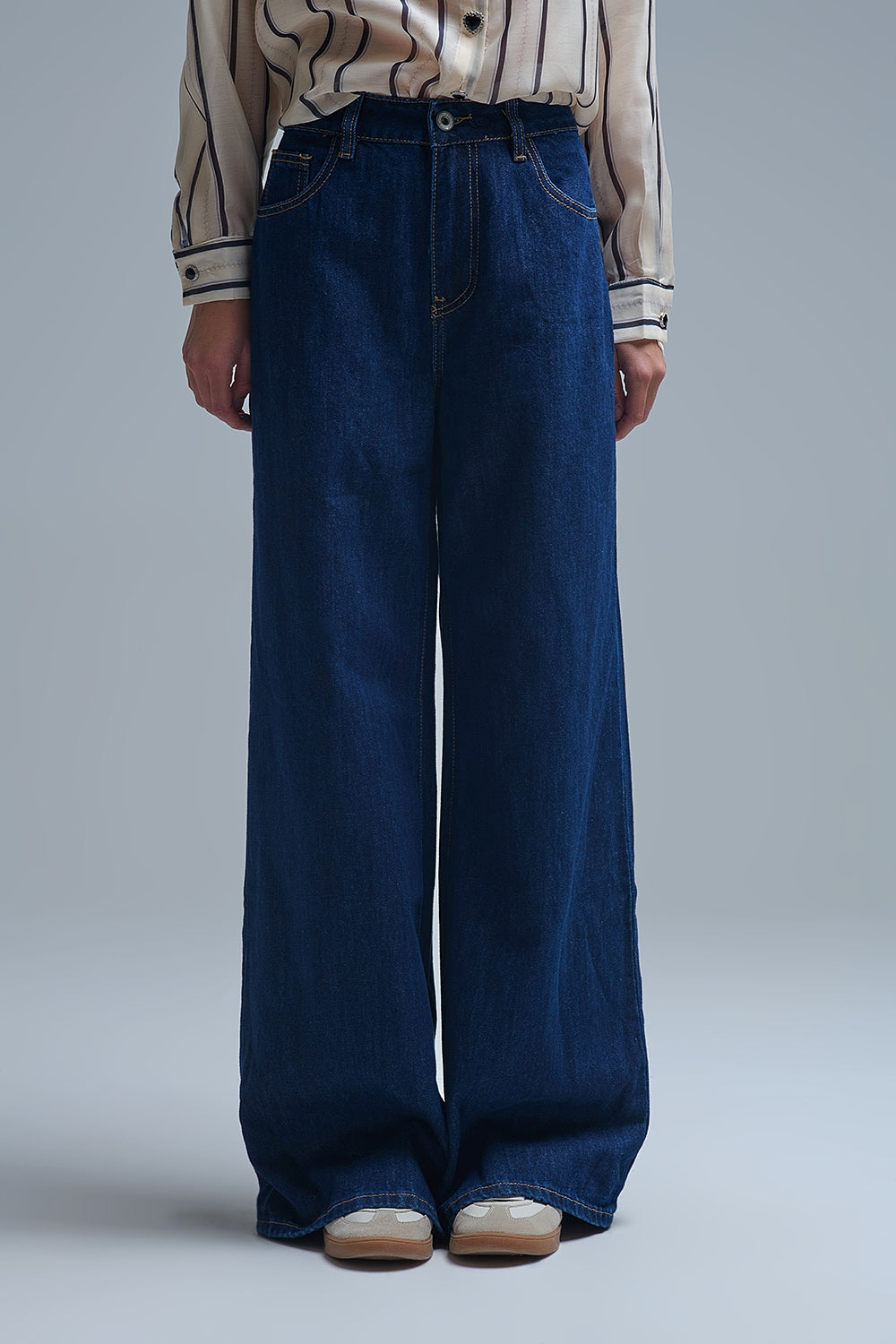 Trendy Dark Blue Straight-Leg Baggy Jeans - Denim