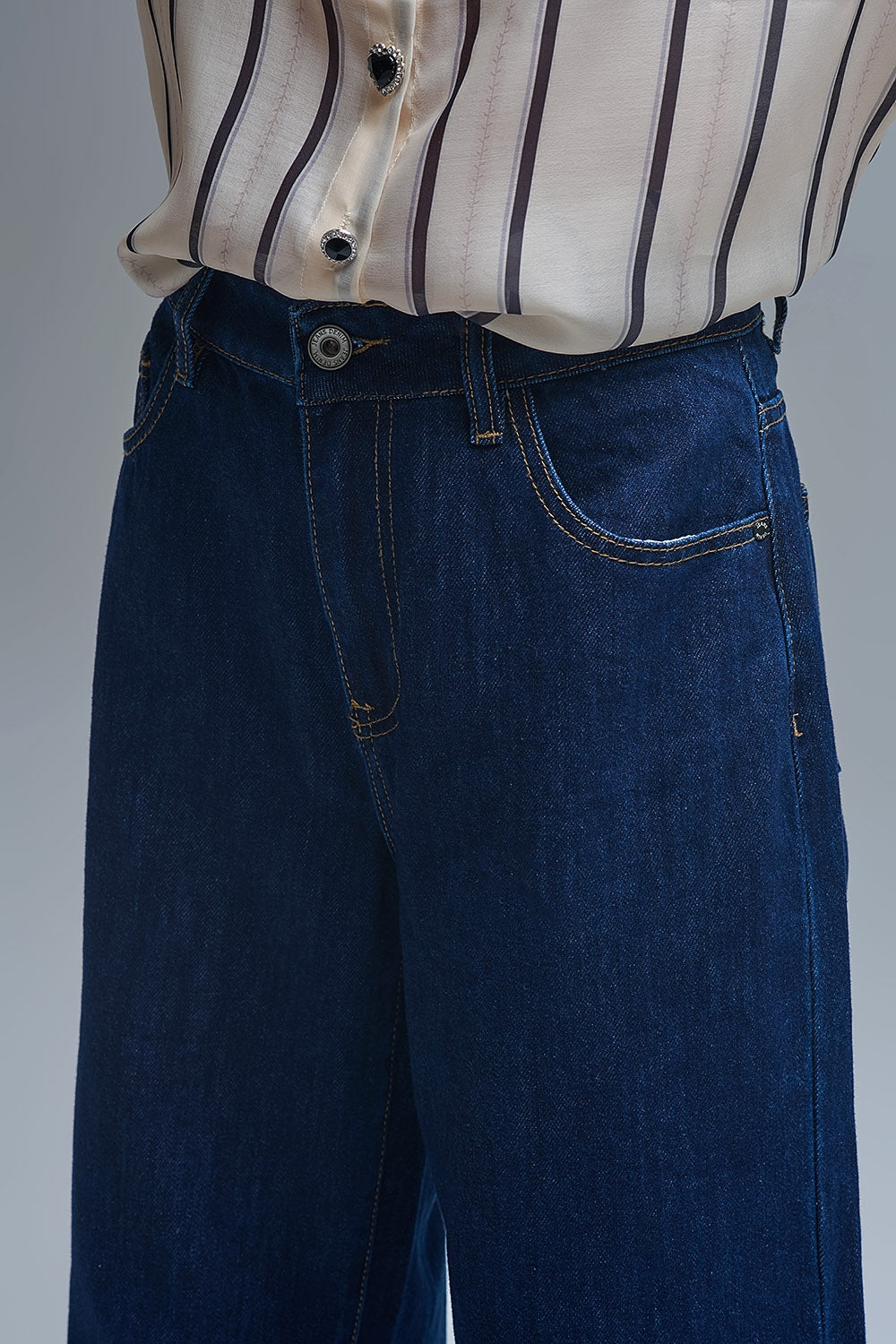 Trendy Dark Blue Straight-Leg Baggy Jeans - Denim