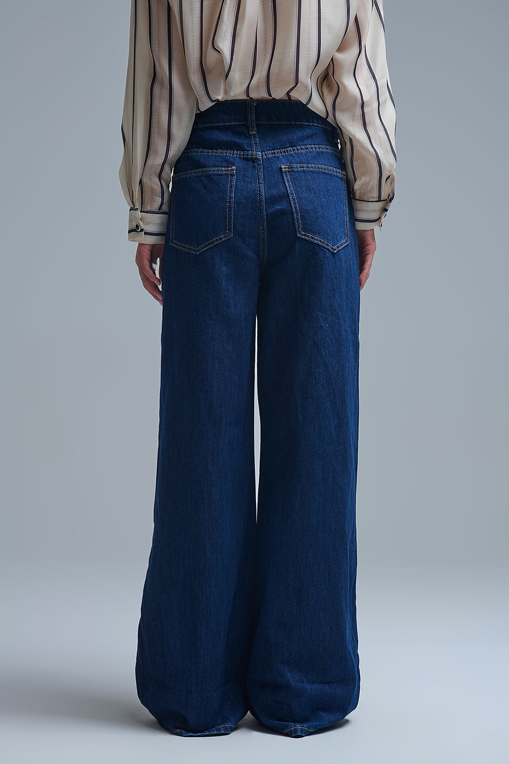 Trendy Dark Blue Straight-Leg Baggy Jeans - Denim