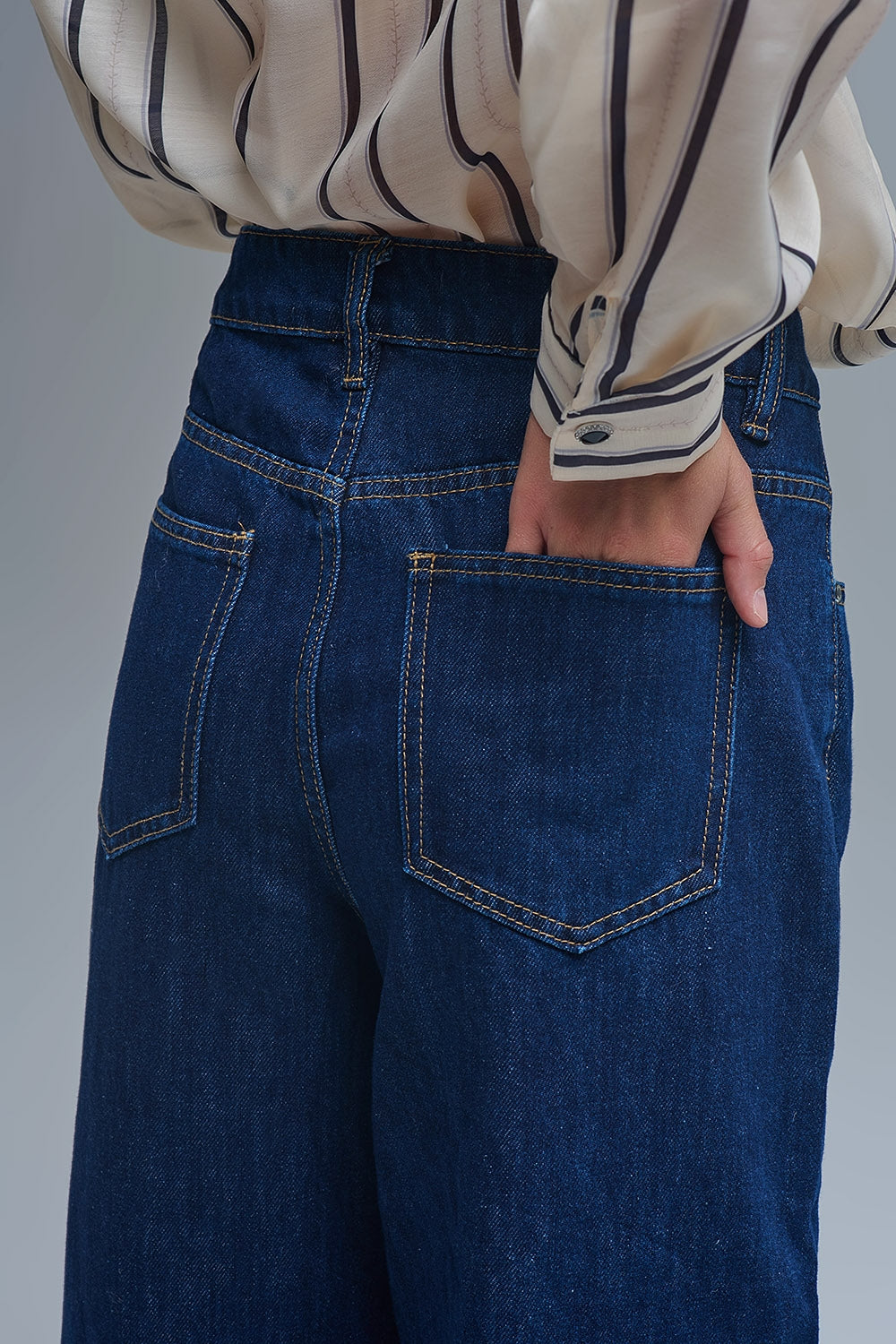 Trendy Dark Blue Straight-Leg Baggy Jeans - Denim