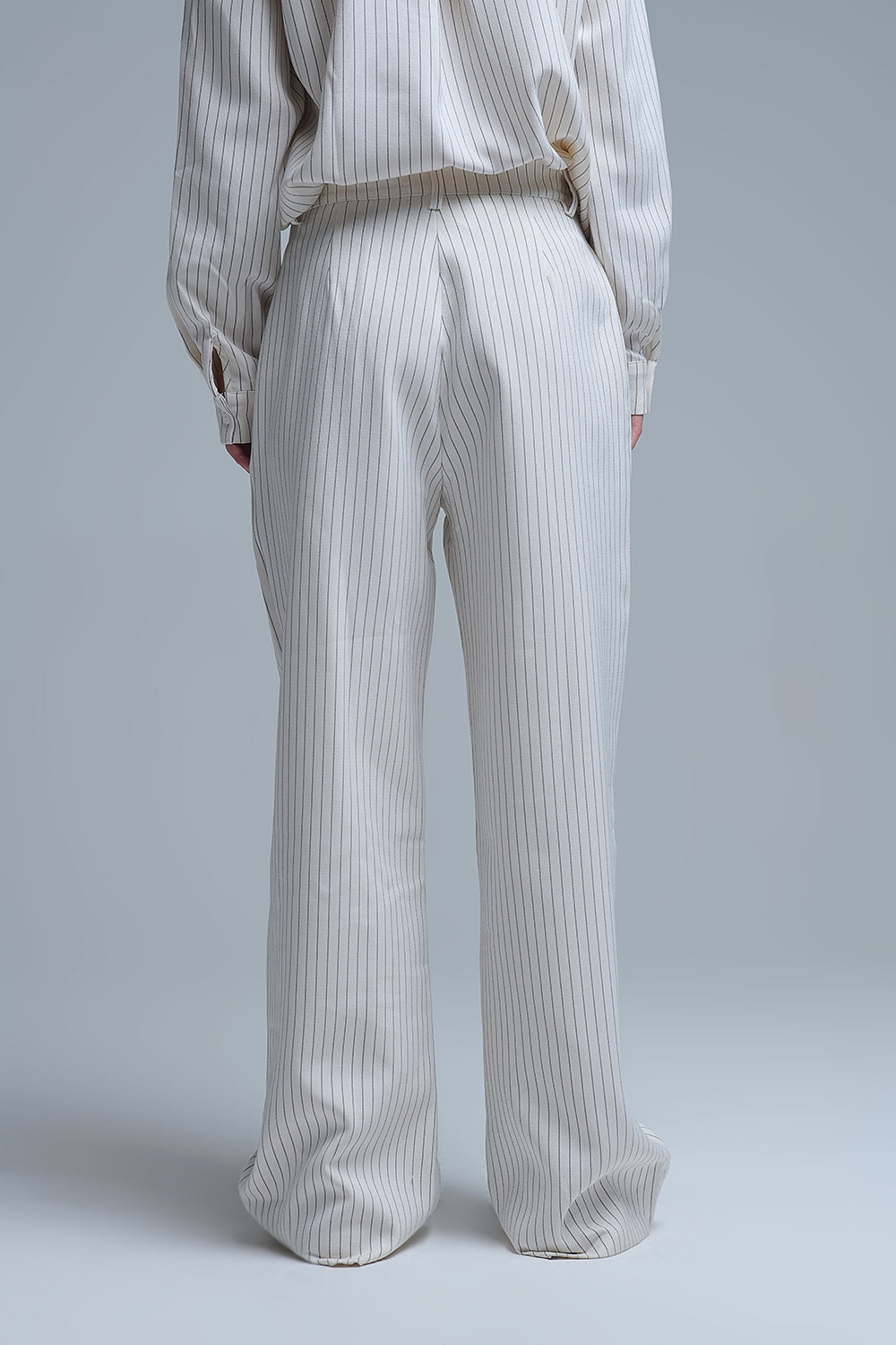 Chic Pinstripe Cream Wide-Leg Pants with Lined Fit - trousers