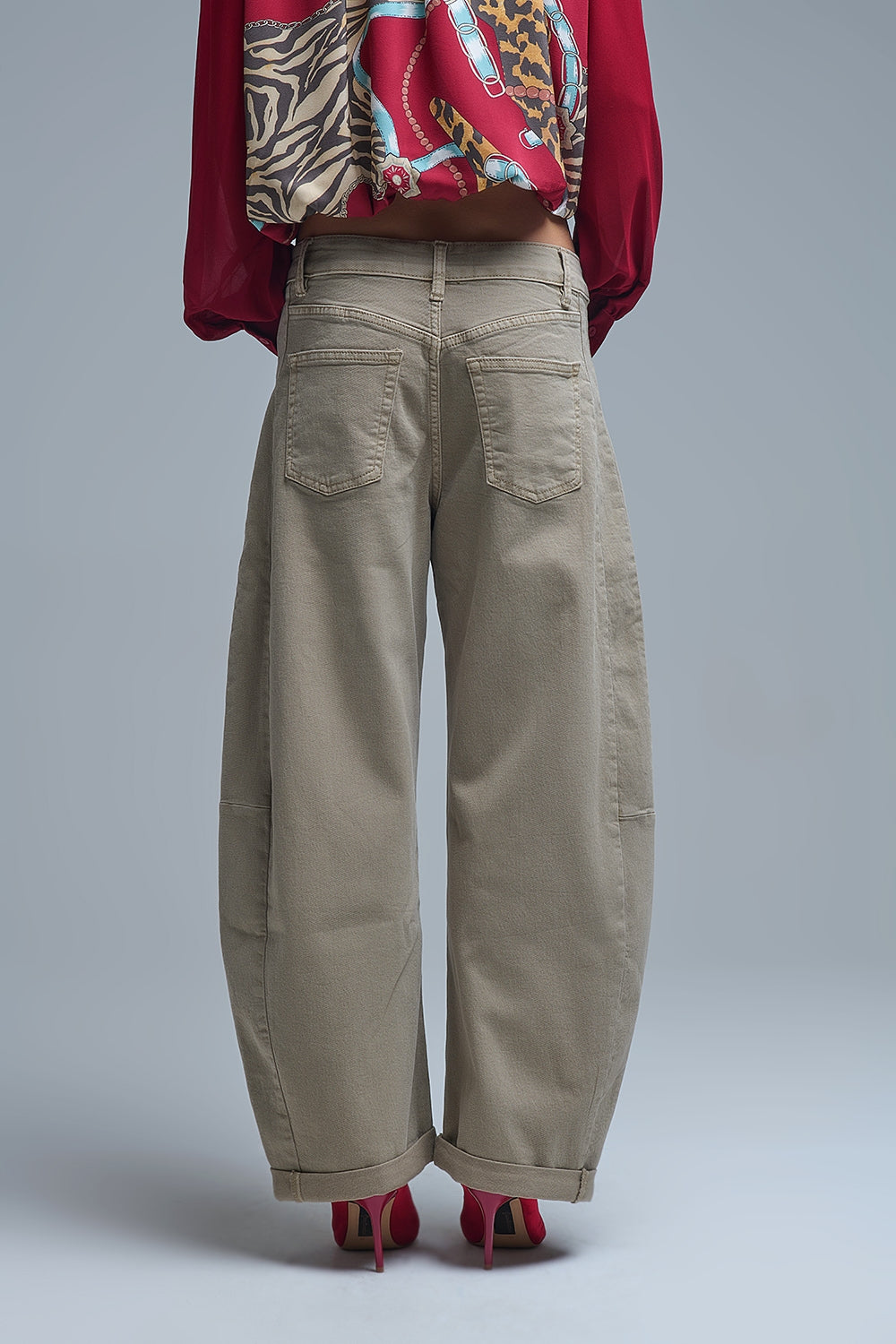 Trendy Beige Baggy Barrel Balloon Jeans with Pockets - Coloured Jeans