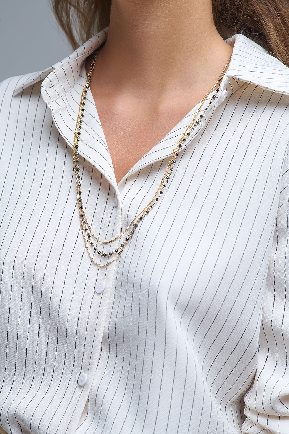Sophisticated Pinstripe Cream-Striped High-Neck Shirt - Shirts