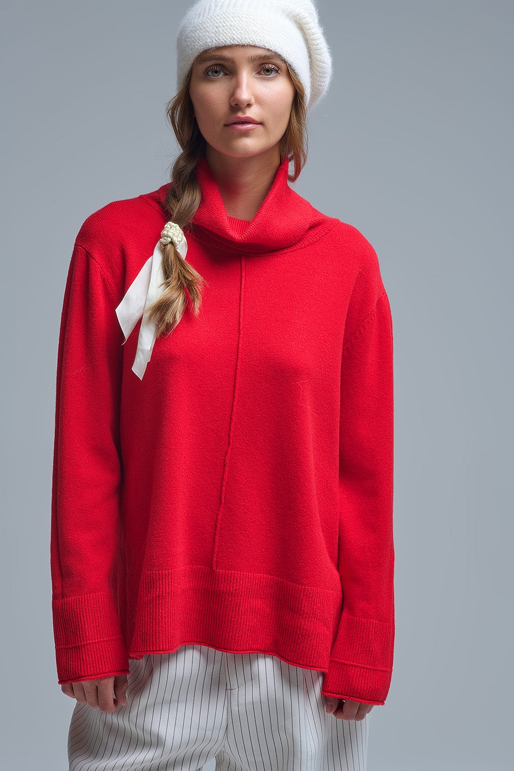 Oversized Roll Neck Sweater in Red