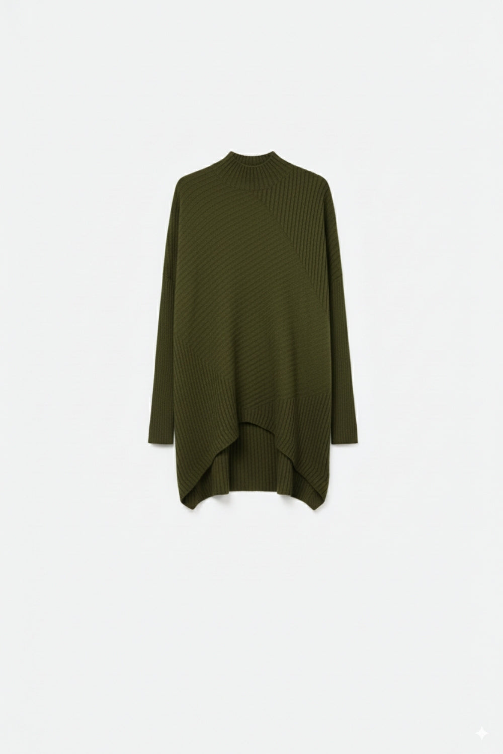 Khaki Asymmetric Ribbed Knit Sweater Tunic - Jumpers