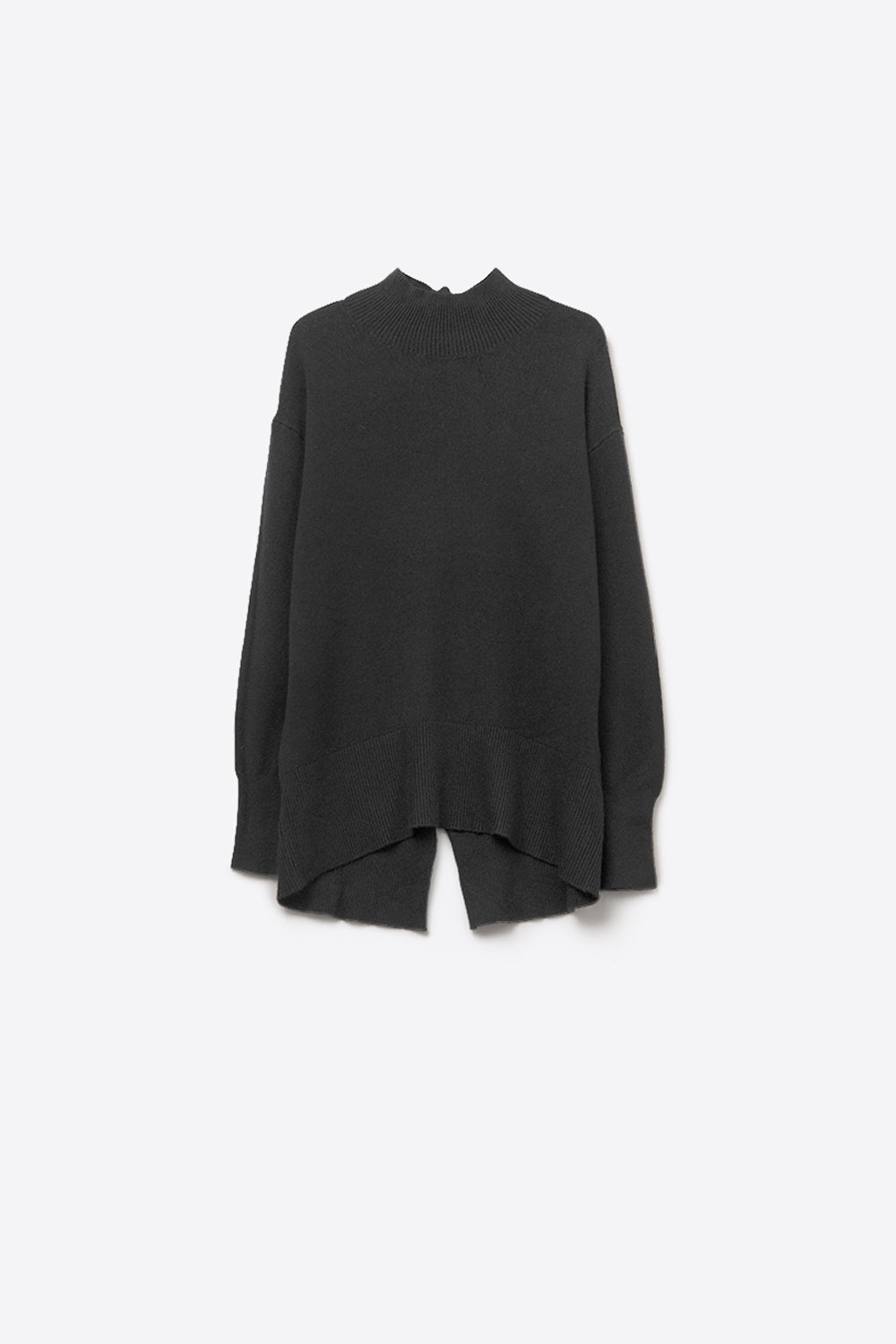 Loose black sweater with open back detail