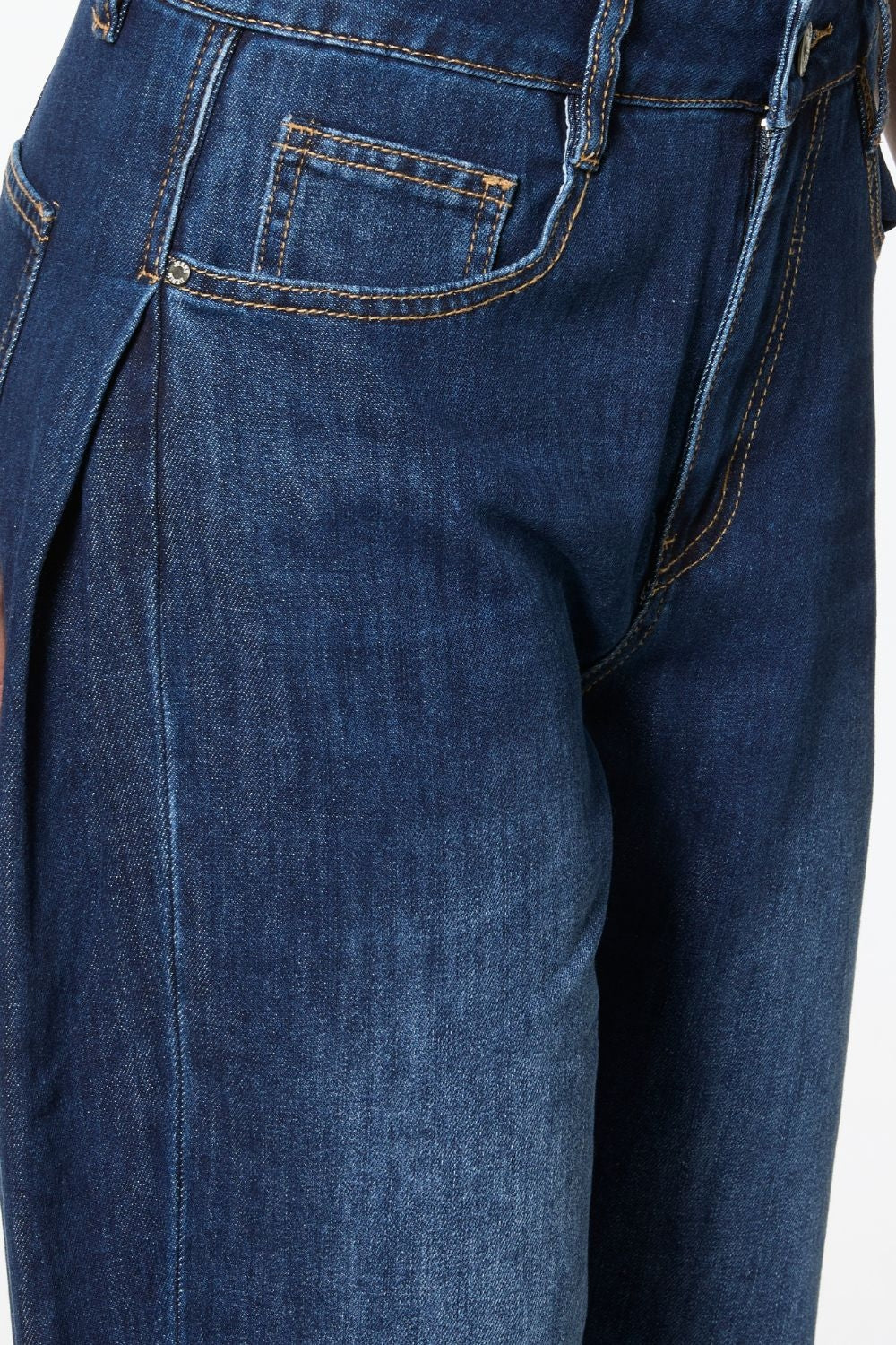Wide Leg Jeans With Side Dart Detail in Deep Blue - Denim