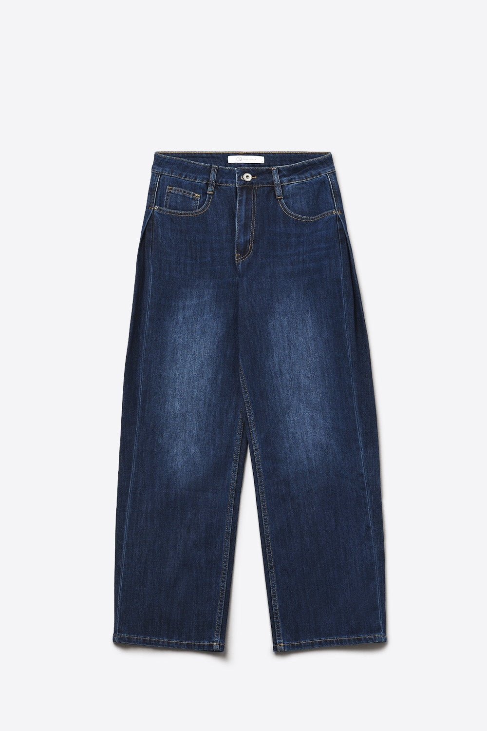 Wide Leg Jeans With Side Dart Detail in Deep Blue - Denim